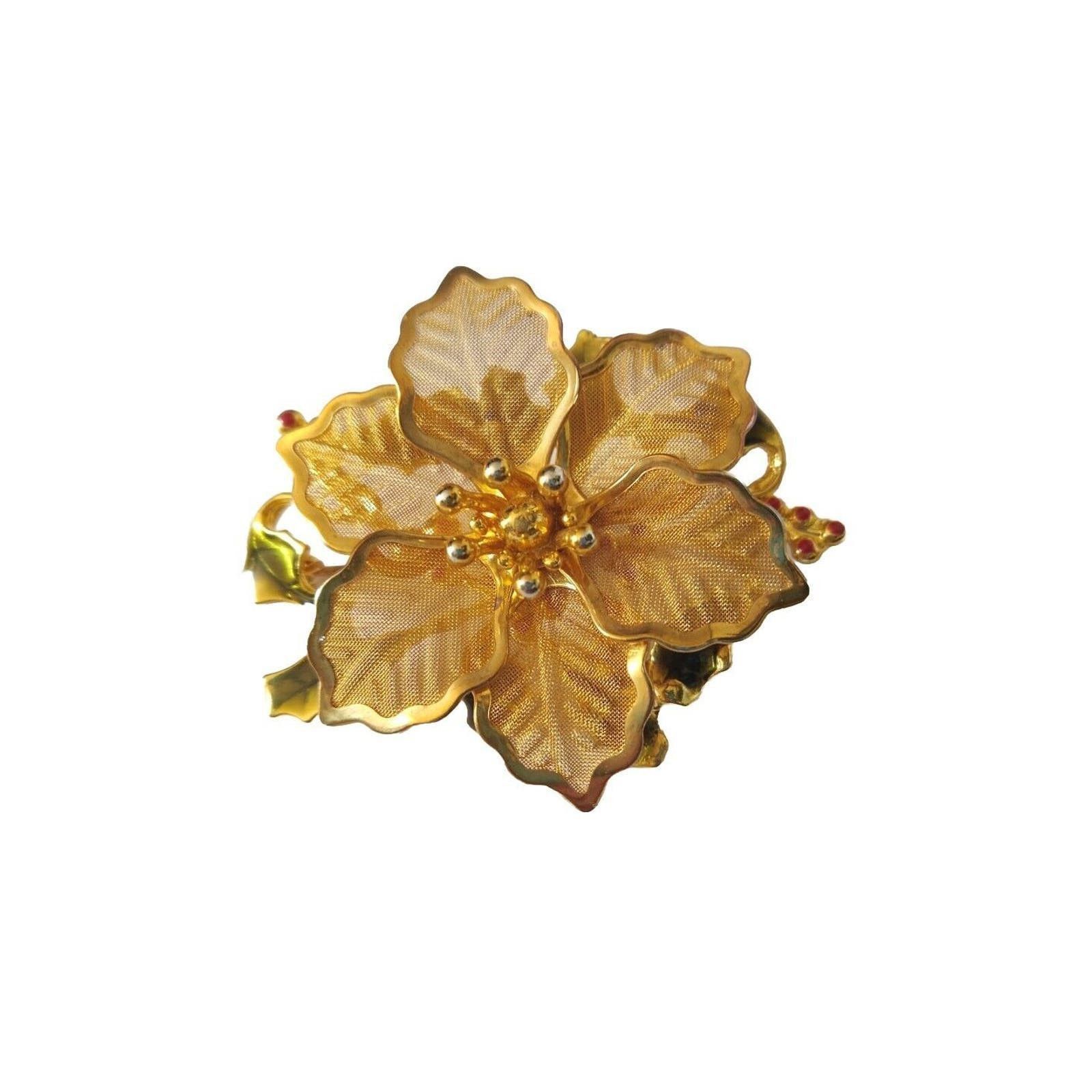 The Unbranded Brand KC Women's Flower Brooch Pin Gold Tone Enamel Designer Size ONE SIZE - 2 Thumbnail