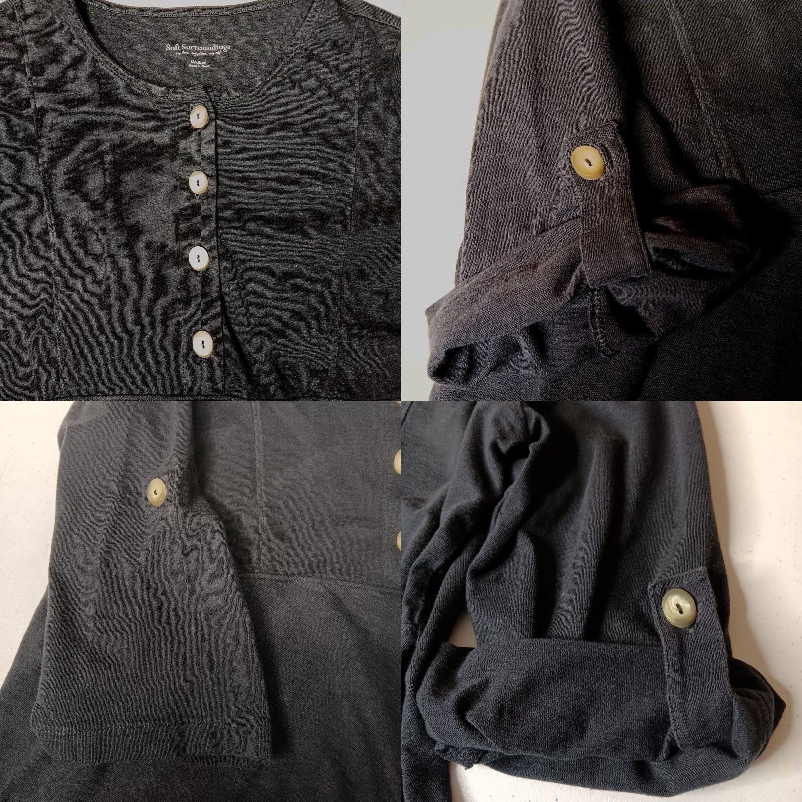 Soft Surroundings SOFT SURROUNDINGS Knit Henley Shirt Medium Dark Gray Roll Tab Sleeve Lagenlook Womens Size M / US 6-8 / IT 42-44 - 8 Thumbnail