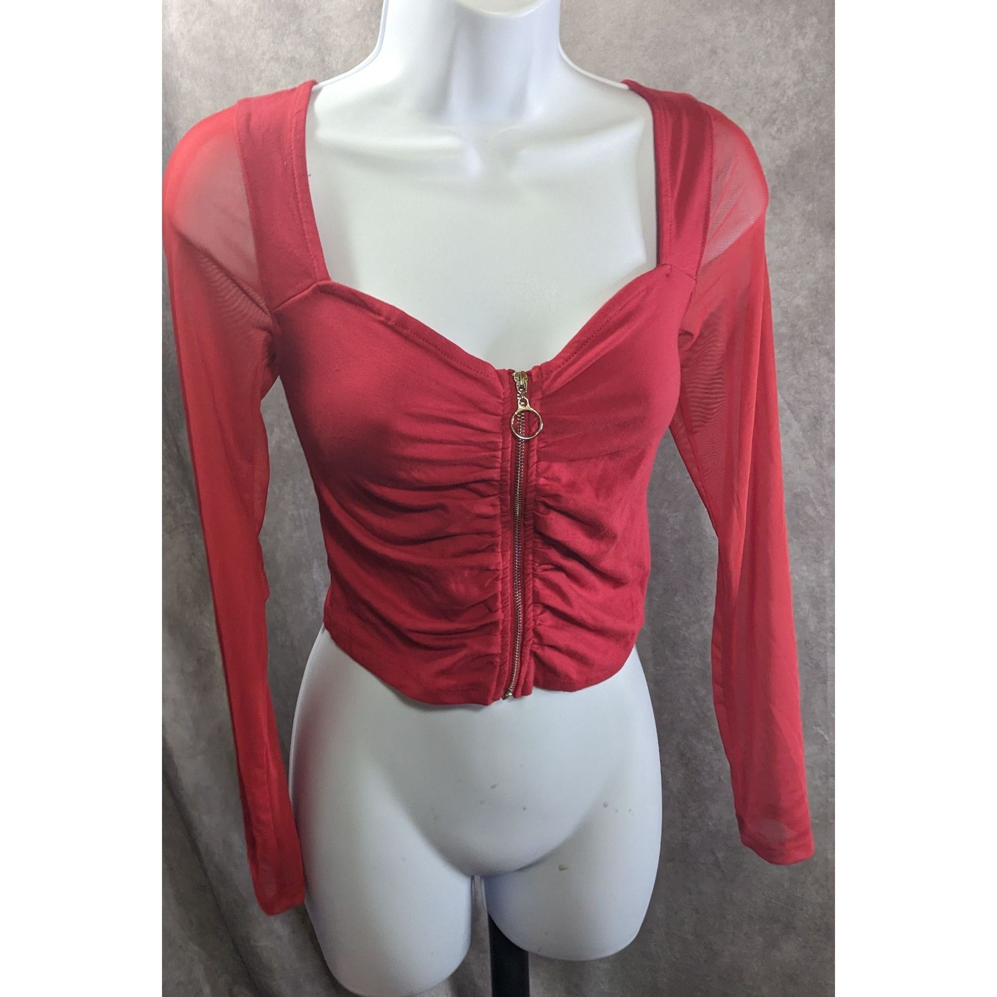 Other Vintage 90s Ambiance Red Long Sleeve Top With Mesh Sleeves & Size M / US 6-8 / IT 42-44 - 1 Thumbnail