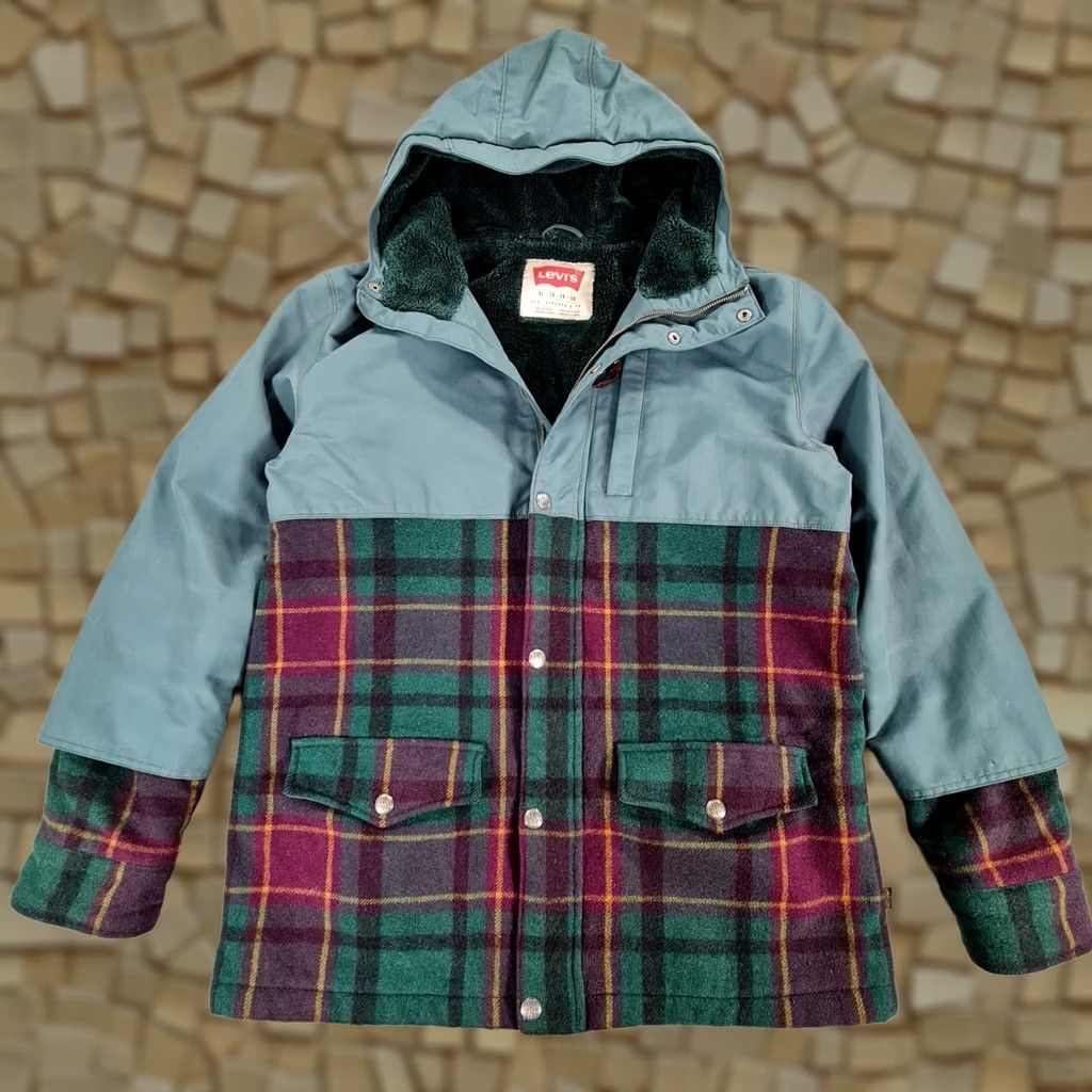 Levi's Levi's Mens Jacket Green XL Hooded Wool Parka Full Zip Plaid Tartan Size US XL / EU 56 / 4 - 1 Thumbnail