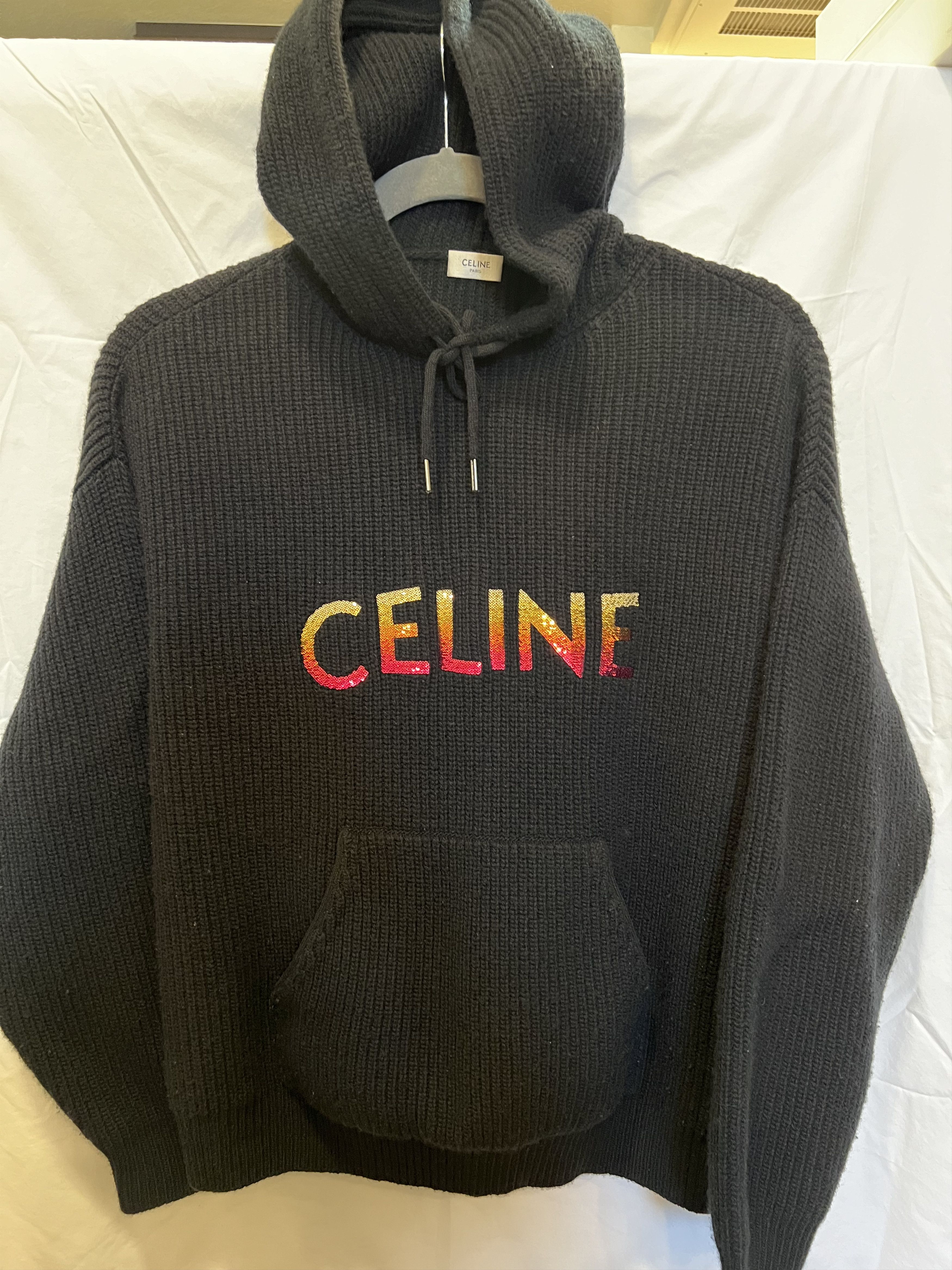 Celine Sequin-Embellished Ribbed Wool Hoodie Size US S / EU 44-46 / 1 - 1 Thumbnail