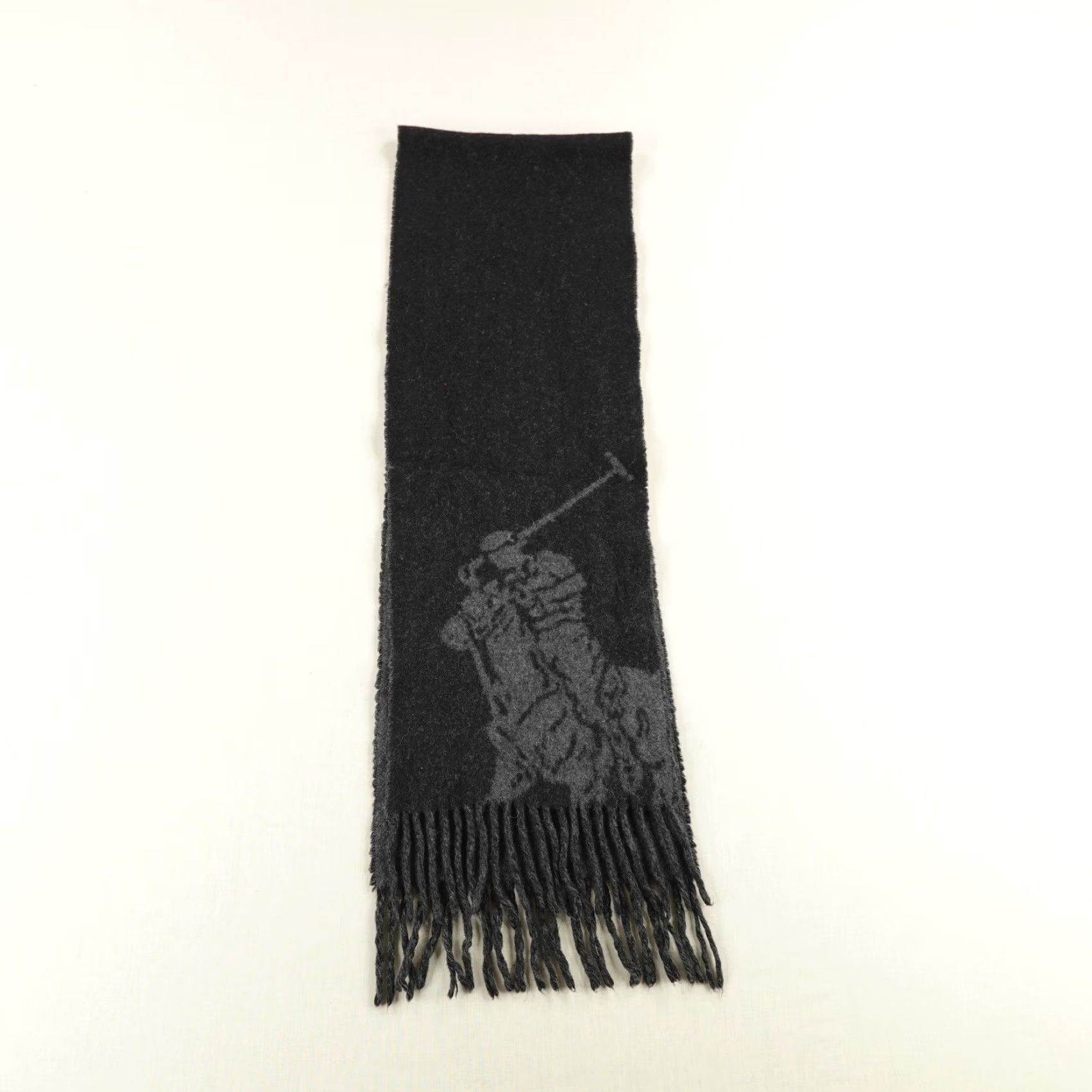 Polo Ralph Lauren VINTAGE Polo Ralph Lauren Scarf Mens One Size Gray Wool Blend Made in Italy Polo Player Fringe Winter Size US M / EU 48-50 / 2 - 5 Thumbnail