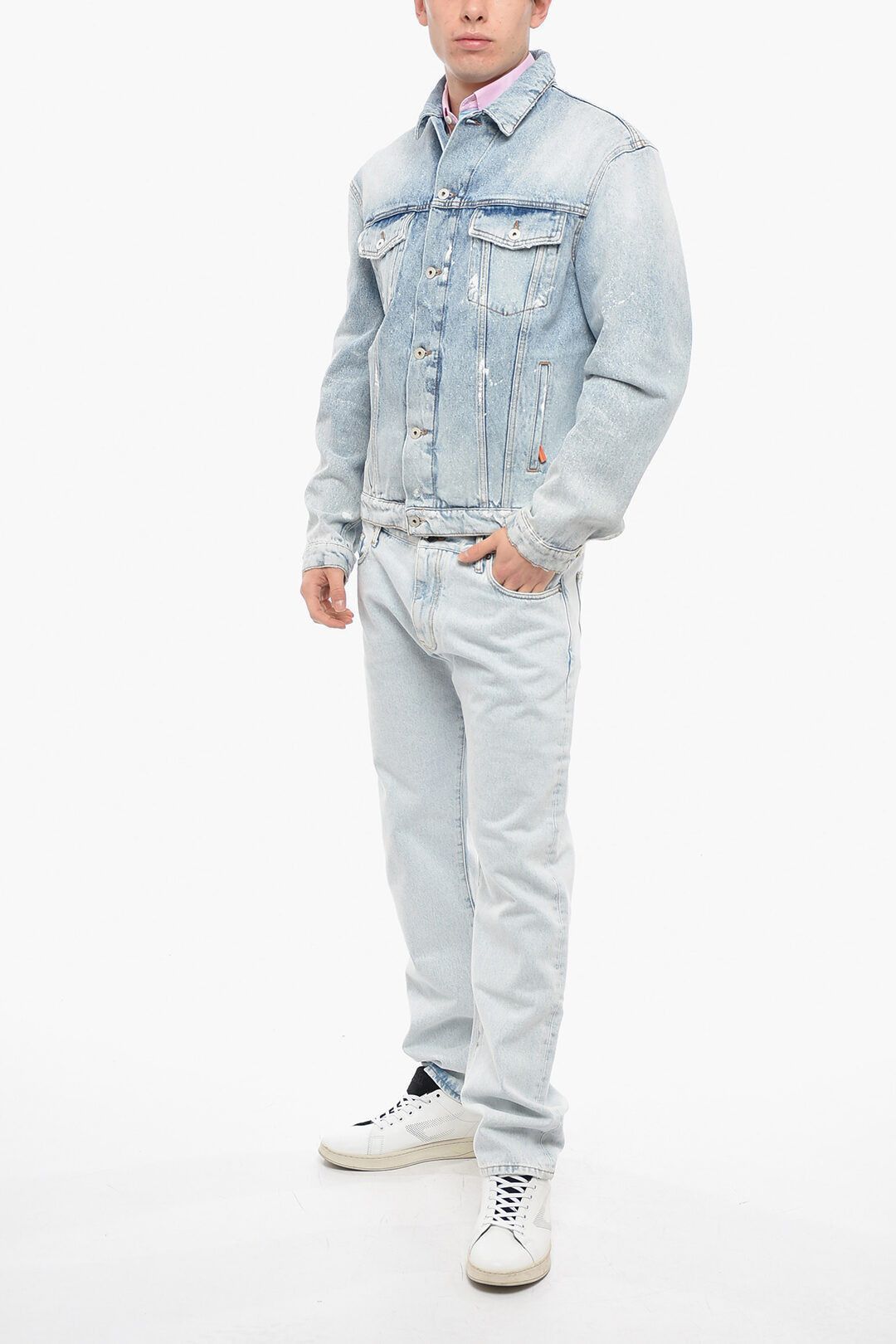 Heron Preston HERON PERSTON blue distressed paint splatter denim jacket L Size US L / EU 52-54 / 3 - 4 Thumbnail