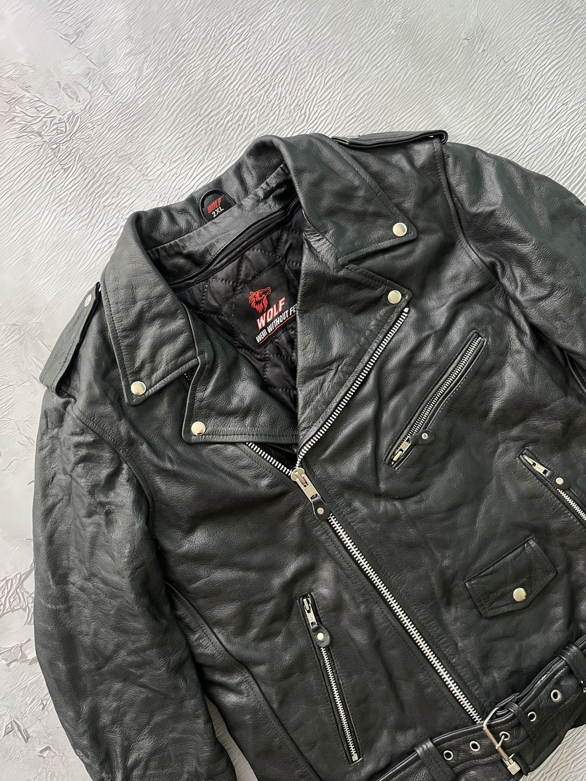 Vintage Wolf Wear Without Fear Vintage Leather Moto Jacket Black Size US XXL / EU 58 / 5 - 4 Thumbnail