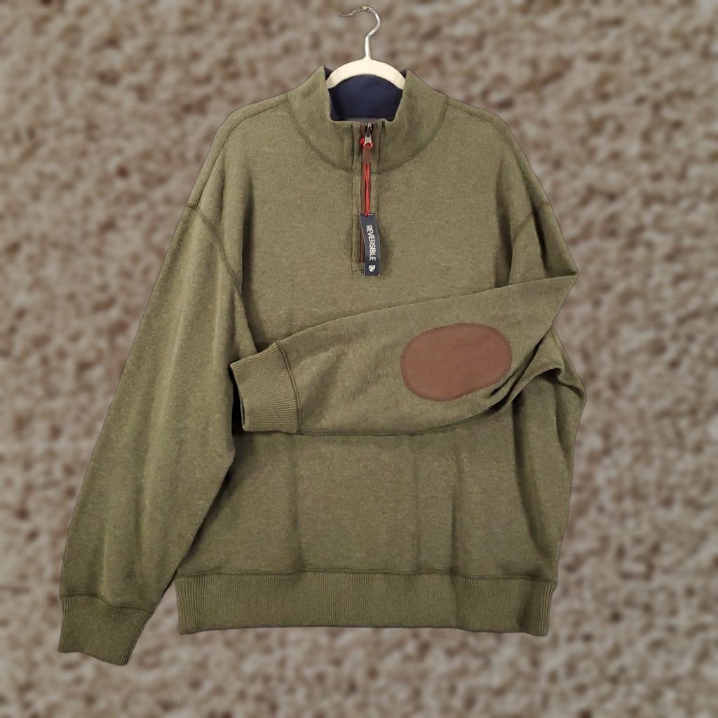 Cremieux VINTAGE New Mens Sweater Big 2X Green Blue Reversible Elbow Pad 1/4 Zip 2XB Pullover NWT Size US XXL / EU 58 / 5 - 1 Thumbnail