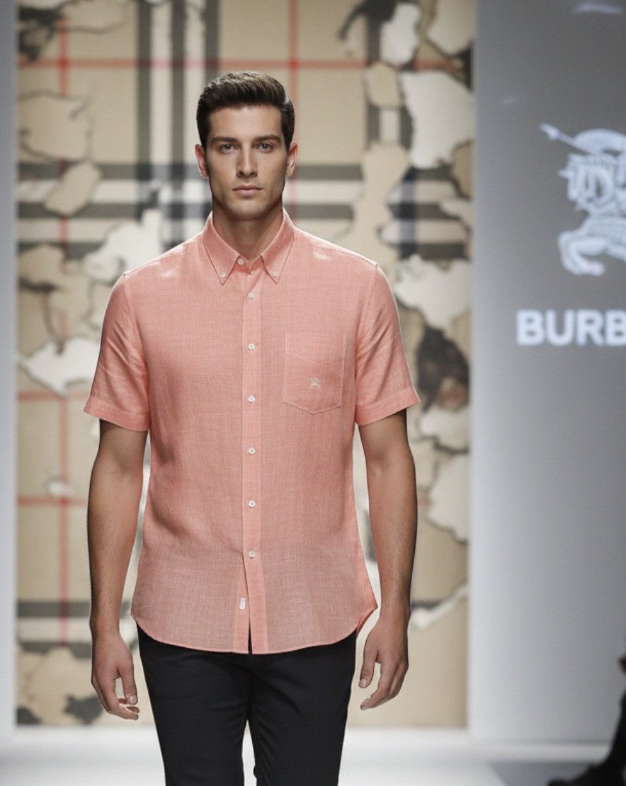 Burberry 🔥linen pink salmon Burberry tshirt shirt Size xl Size US XL / EU 56 / 4 - 1 Thumbnail