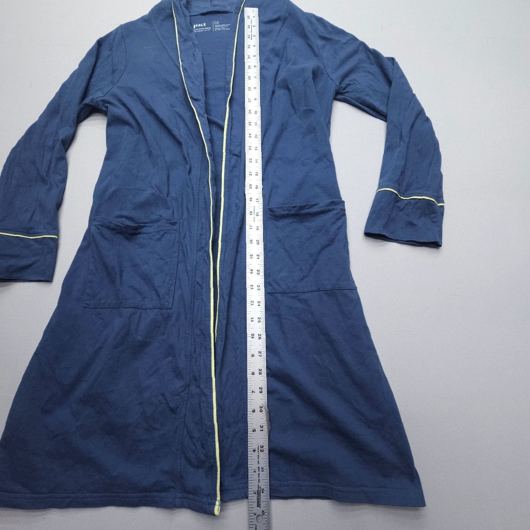 Vintage PACT Organic L96602 Robe Womens XS Blue Cotton Piping Trim Pocket No Belt Size ONE SIZE - 5 Thumbnail