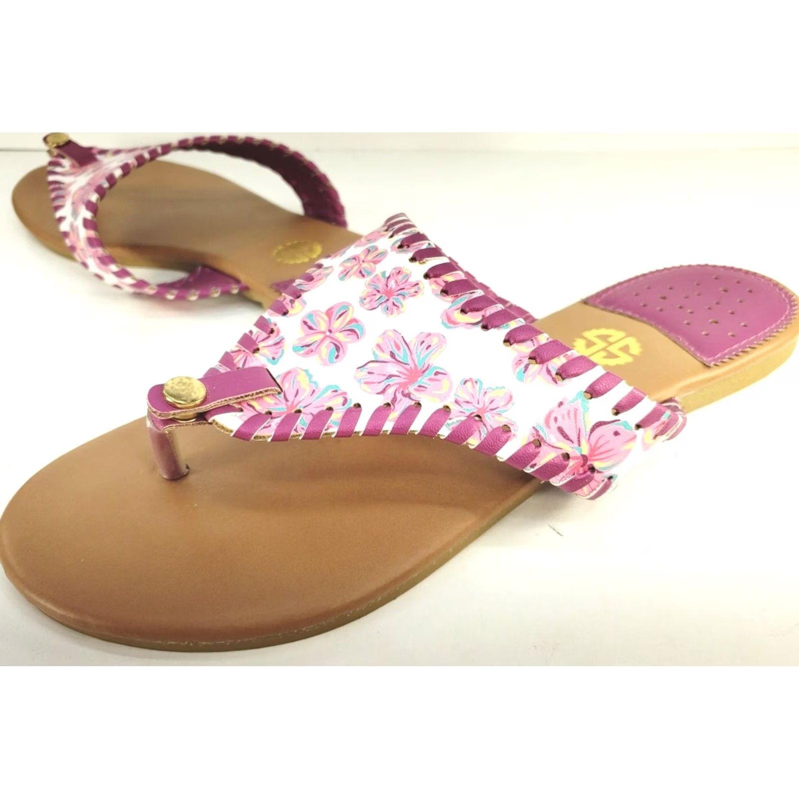 Pinko Simply Southern Sandal Thong Pink White Purple Floral Size 8 Multicolor Casual Size US 8 / IT 38 - 2 Thumbnail