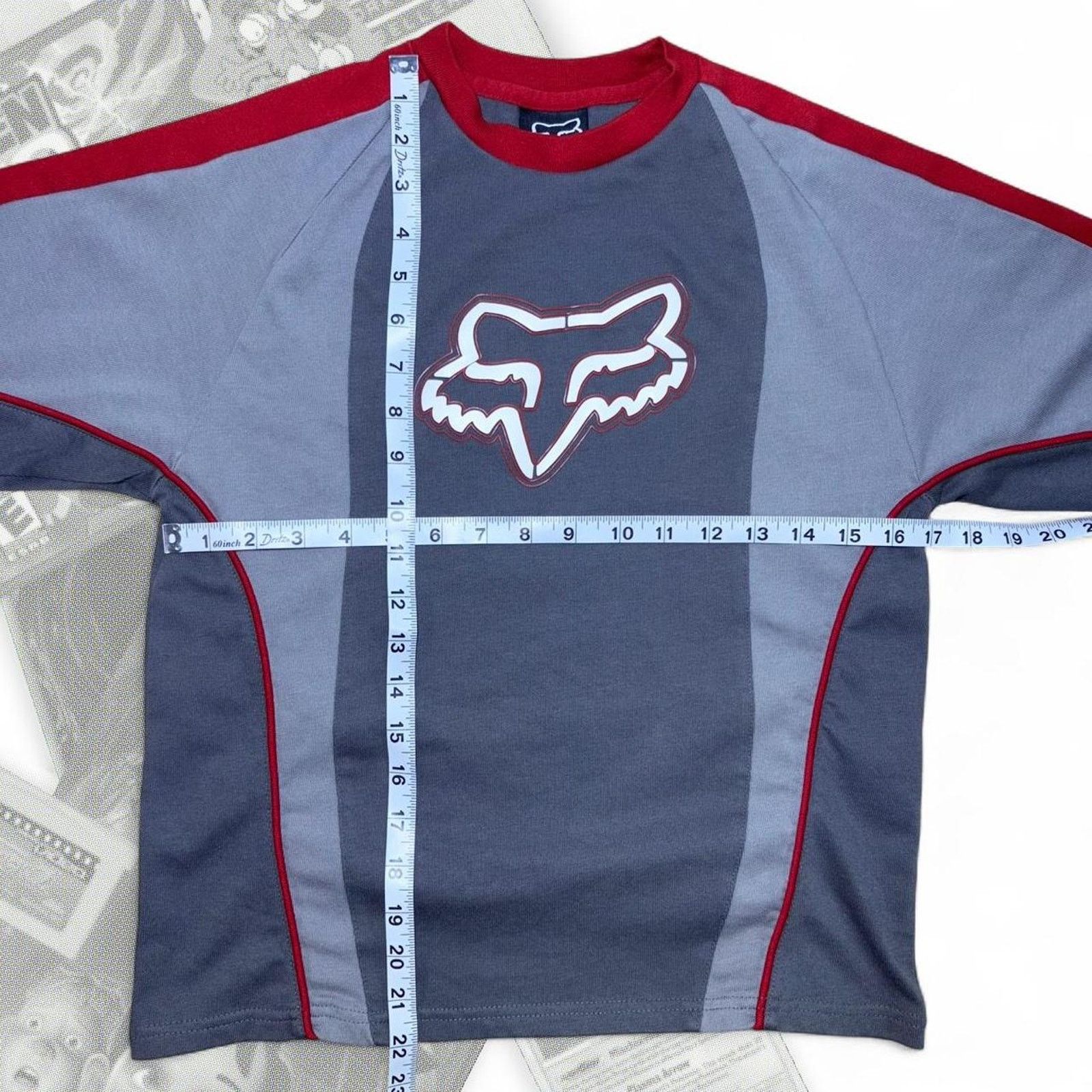 Fox Racing Vintage Y2K Red / Gray Striped Fox Graphic Long sleeve Tee Size XS / US 0-2 / IT 36-38 - 2 Thumbnail