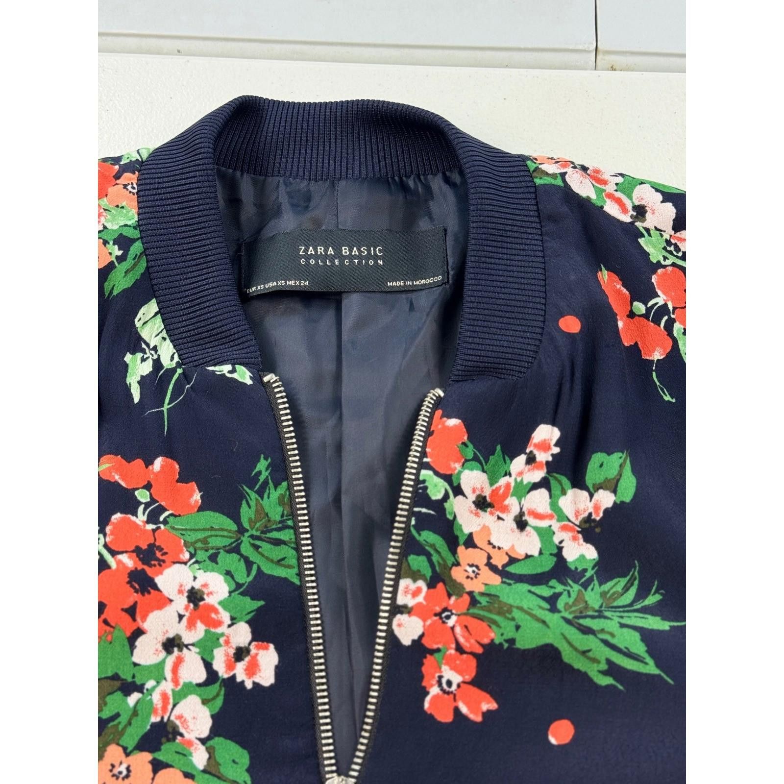 Other Zara Basic Floral Bomber Jacket Size XS Navy Blue Orange Size XS / US 0-2 / IT 36-38 - 5 Thumbnail