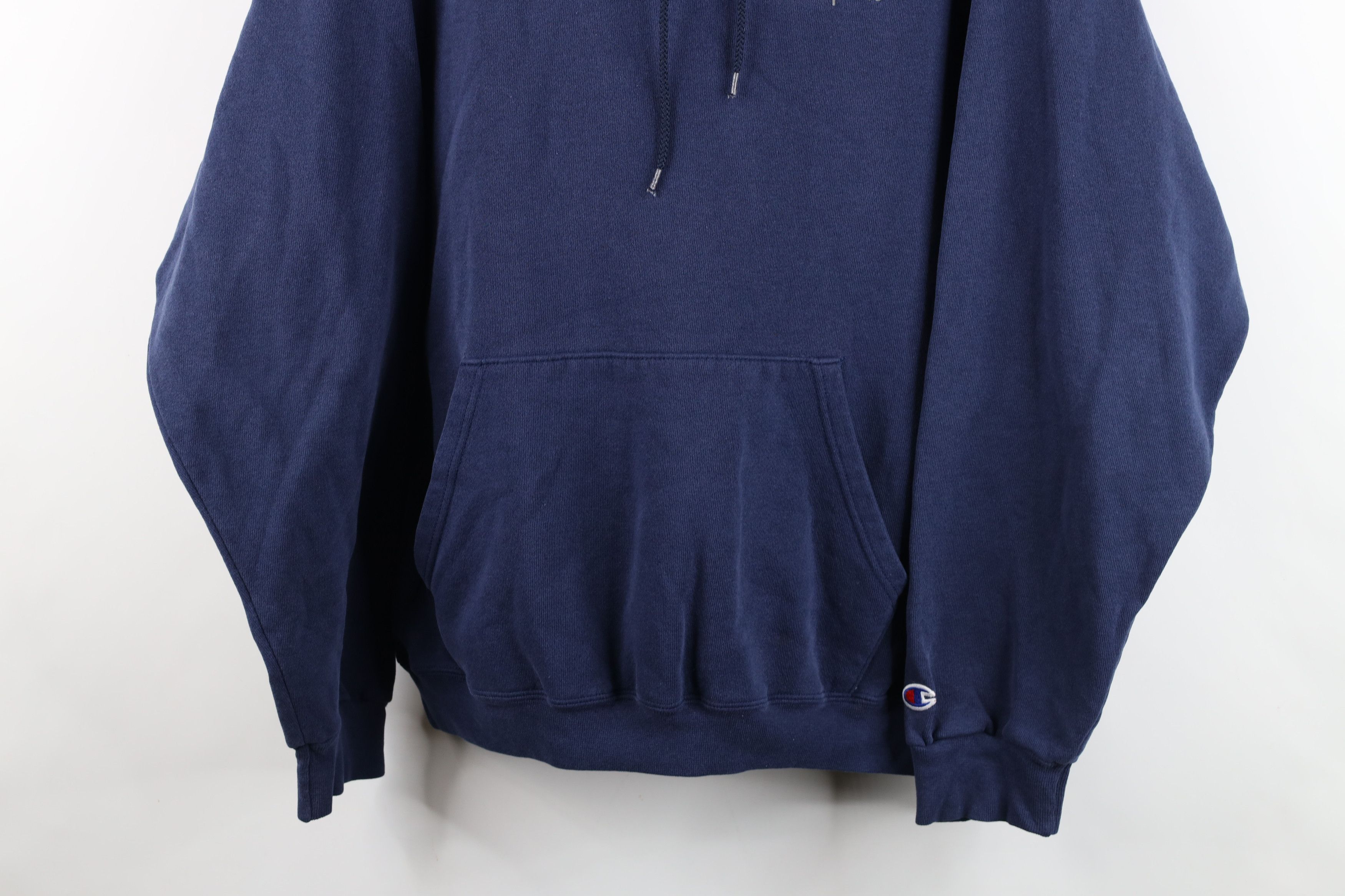 Champion Vintage 90s Champion Spell Out Hoodie Sweatshirt Navy Blue Size US XL / EU 56 / 4 - 3 Thumbnail