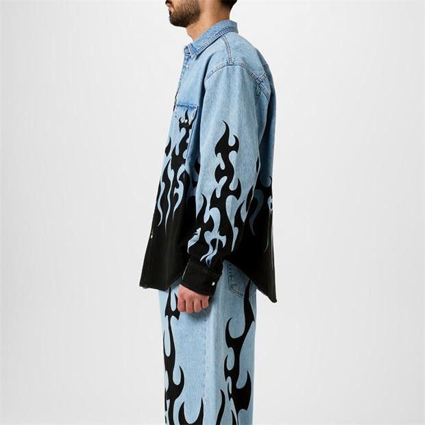 Vetements o1g2r1mq0824 Fire Print Denim Shirts in Blue & Black Size US S / EU 44-46 / 1 - 4 Thumbnail