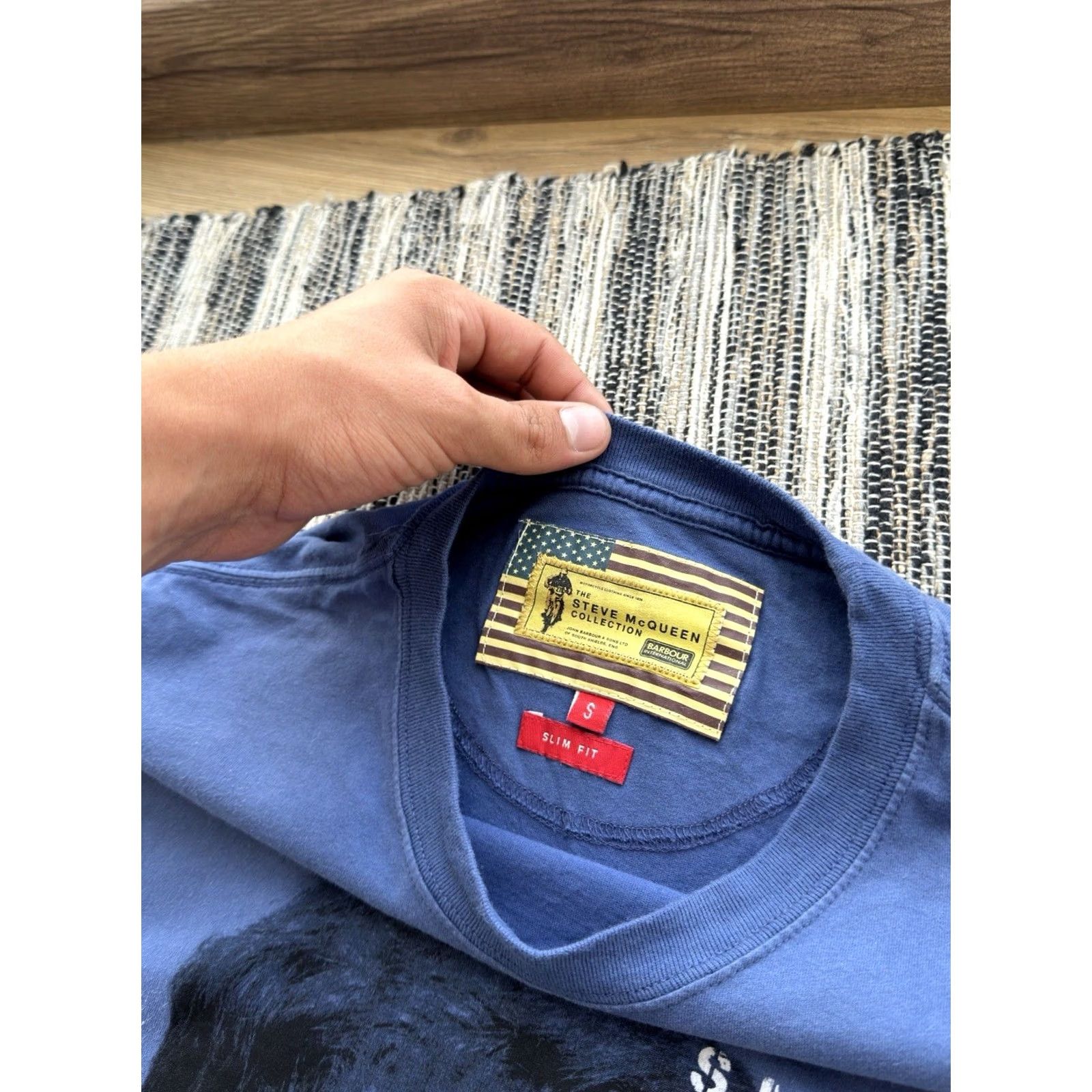Barbour VINTAGE Barbour The Steve McQueen Collection Big Logo Rare Size S T-Shirt Mens Blue Graphic Print Short Sleeve Regular Cotton Size US S / EU 44-46 / 1 - 5 Thumbnail
