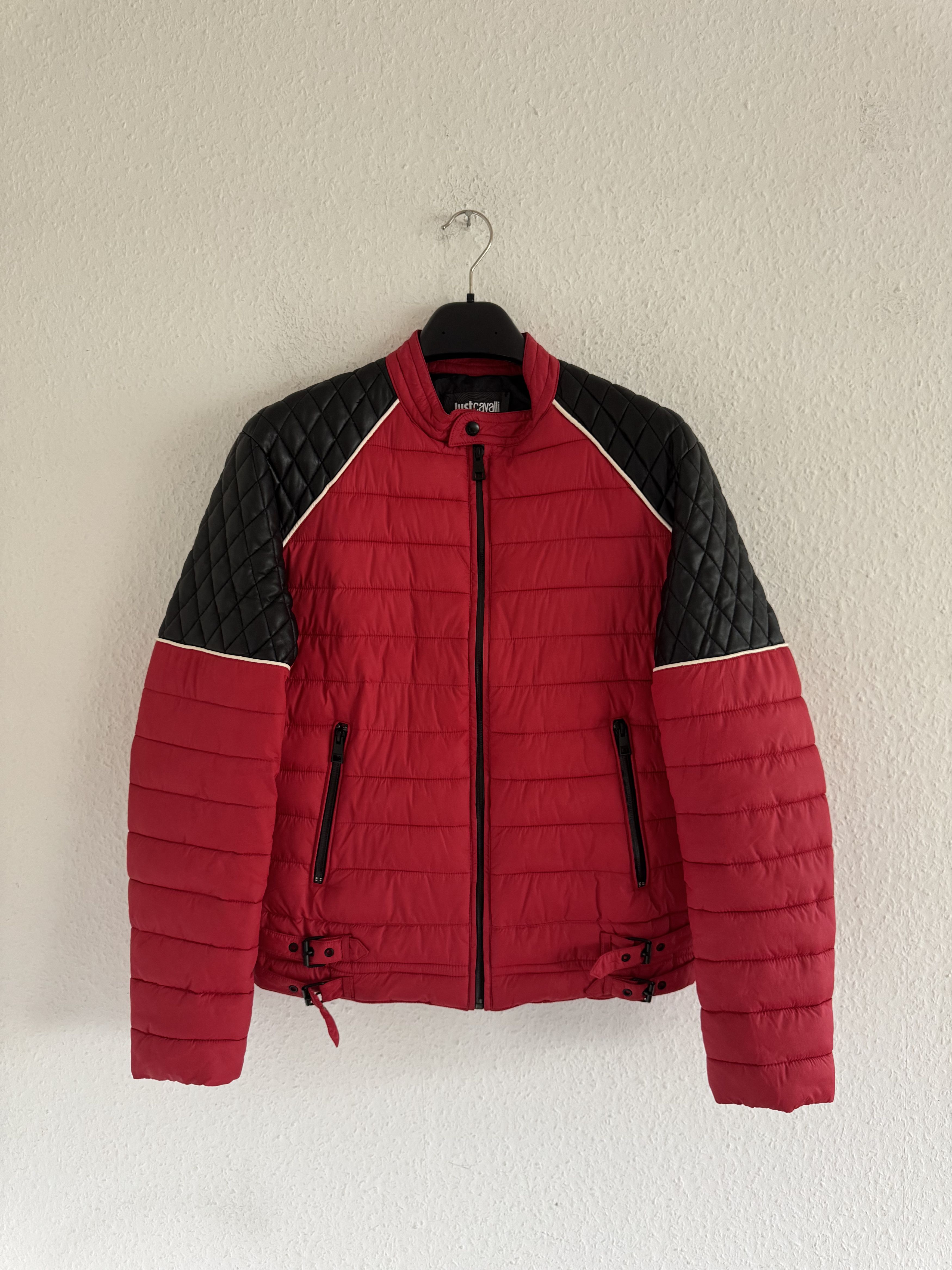 Just Cavalli Quilted Biker Down Jacket With Leather Shoulders Size US M / EU 48-50 / 2 - 1 Thumbnail