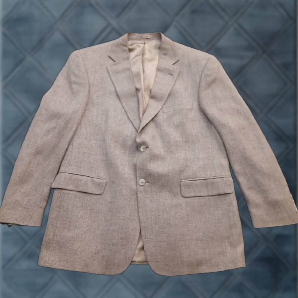 Stafford Stafford Blazer Mens Size 42 Gray Herringbone Silk Single Breasted Two-Button Notch Lapel 2 Piece Vent Single-Vented Size 42R - 1 Thumbnail