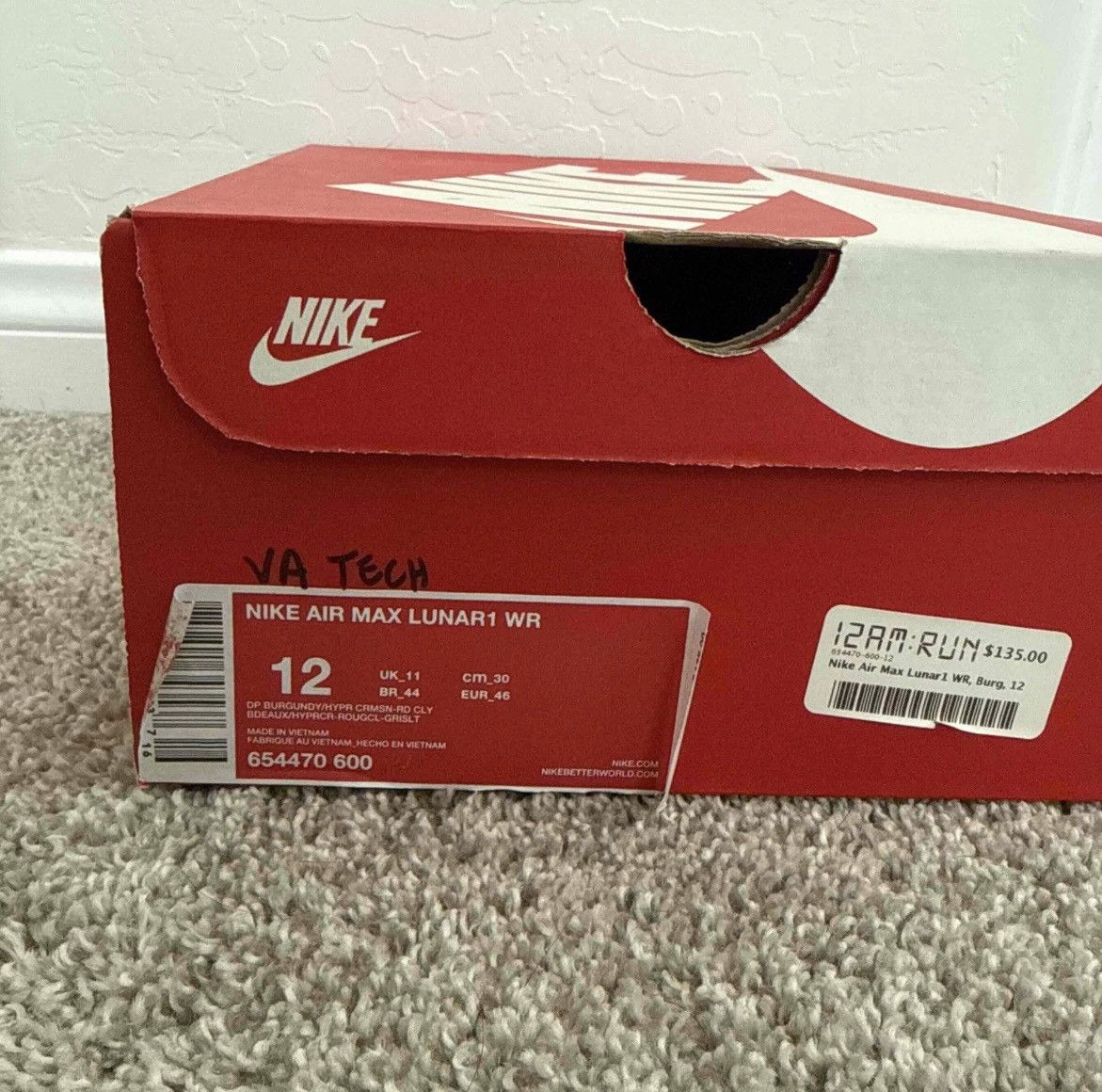 Nike Nike Air Max 1 Lunar WR “Deep Burgundy” (654470-600) Size US 12 / EU 45 - 8 Thumbnail