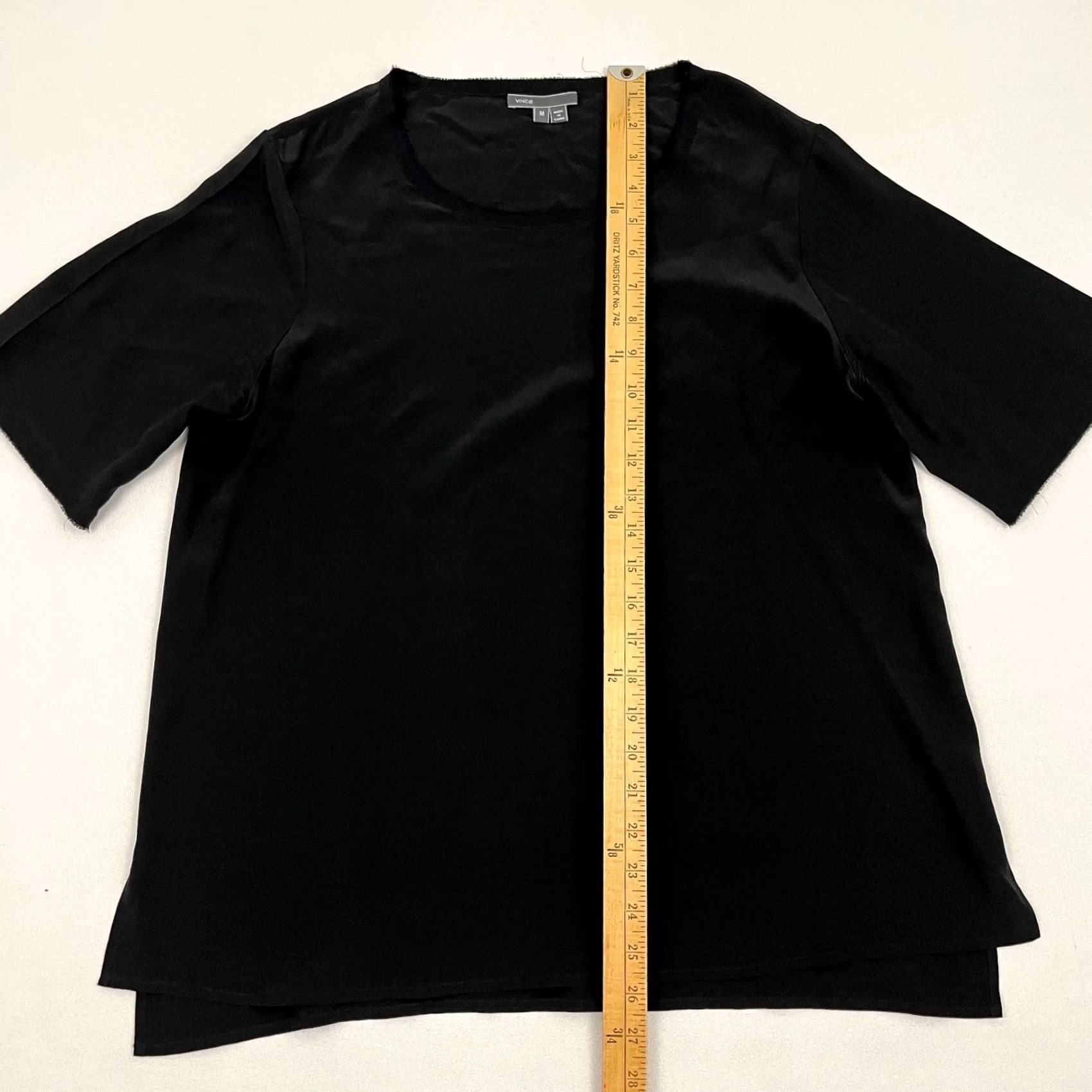 Vince Vince Blouse Womens Medium 100% Silk Black Frayed Hem Casual Office Career Work Shirt Adult Regular Black 3/4 Sleeve Womens Size M / US 6-8 / IT 42-44 - 5 Thumbnail