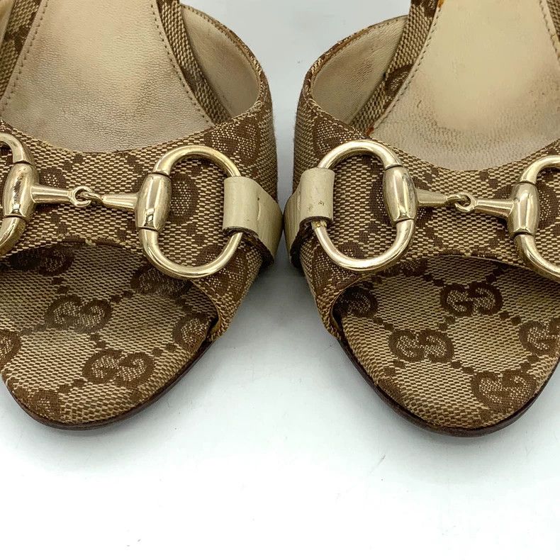 Gucci Gucci Brown logo jacquad full-print horse buckle high-heel Size US 7 / IT 37 - 8 Thumbnail