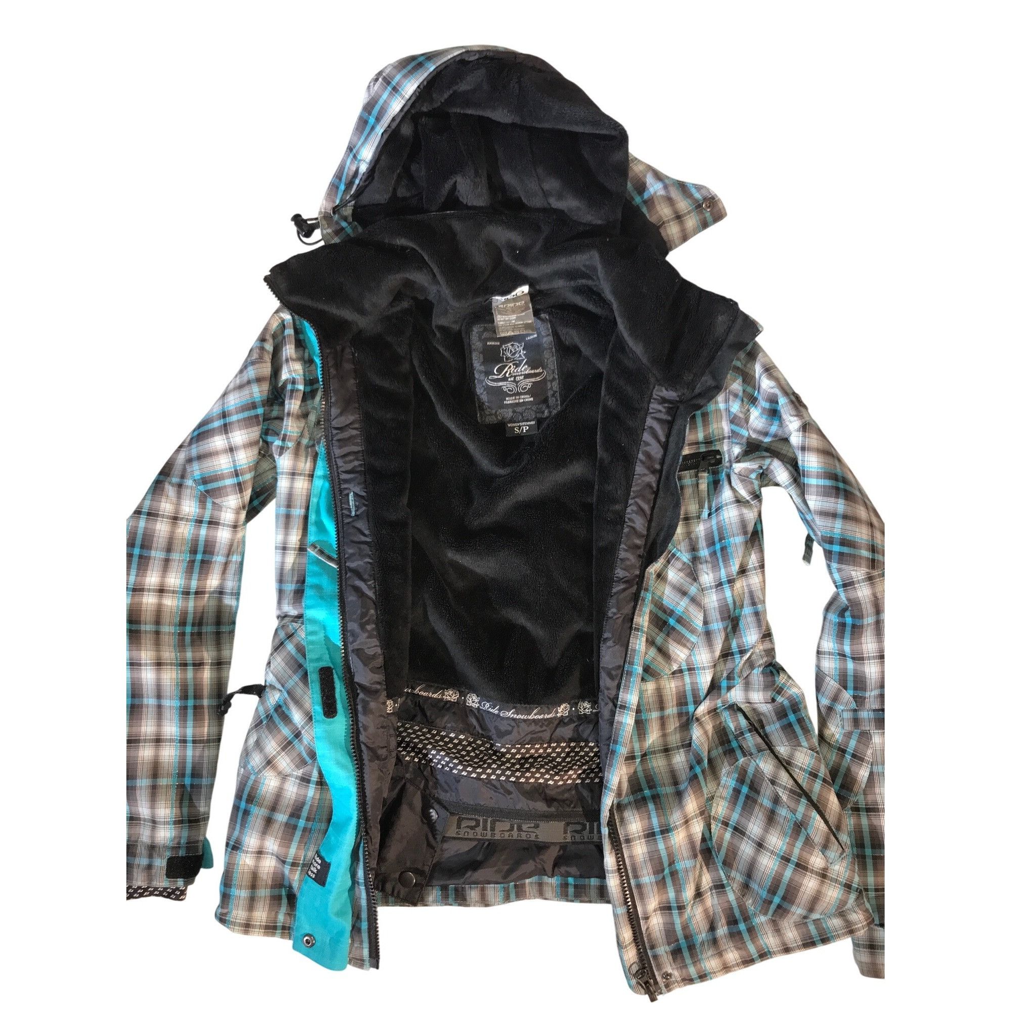 Designer Ride Snowboards Women's Hooded Aqua Plaid Ski Jacket Multico Size S / US 4 / IT 40 - 3 Thumbnail
