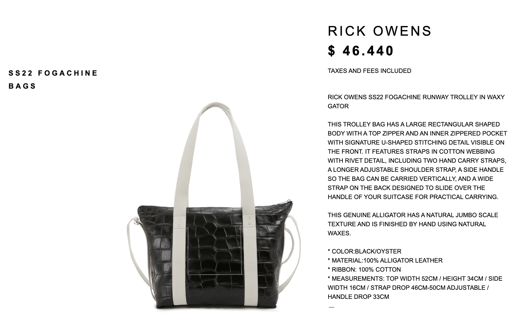 Rick Owens 💥$50K CROCODILE JUMBO SCALE TROLLEY TOTE BAG Size ONE SIZE - 2 Thumbnail