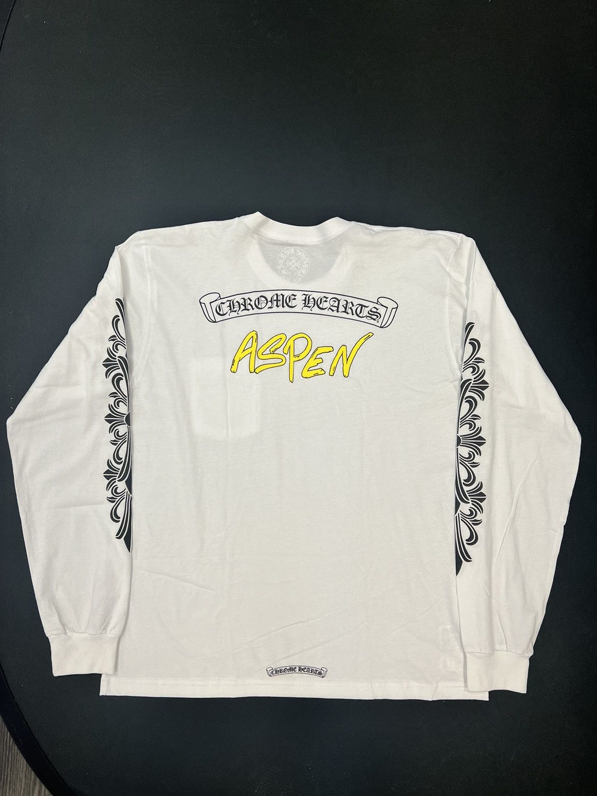 image of Chrome Hearts Aspen Scroll Logo White Longsleeve T-Shirt, Men's (Size XL)