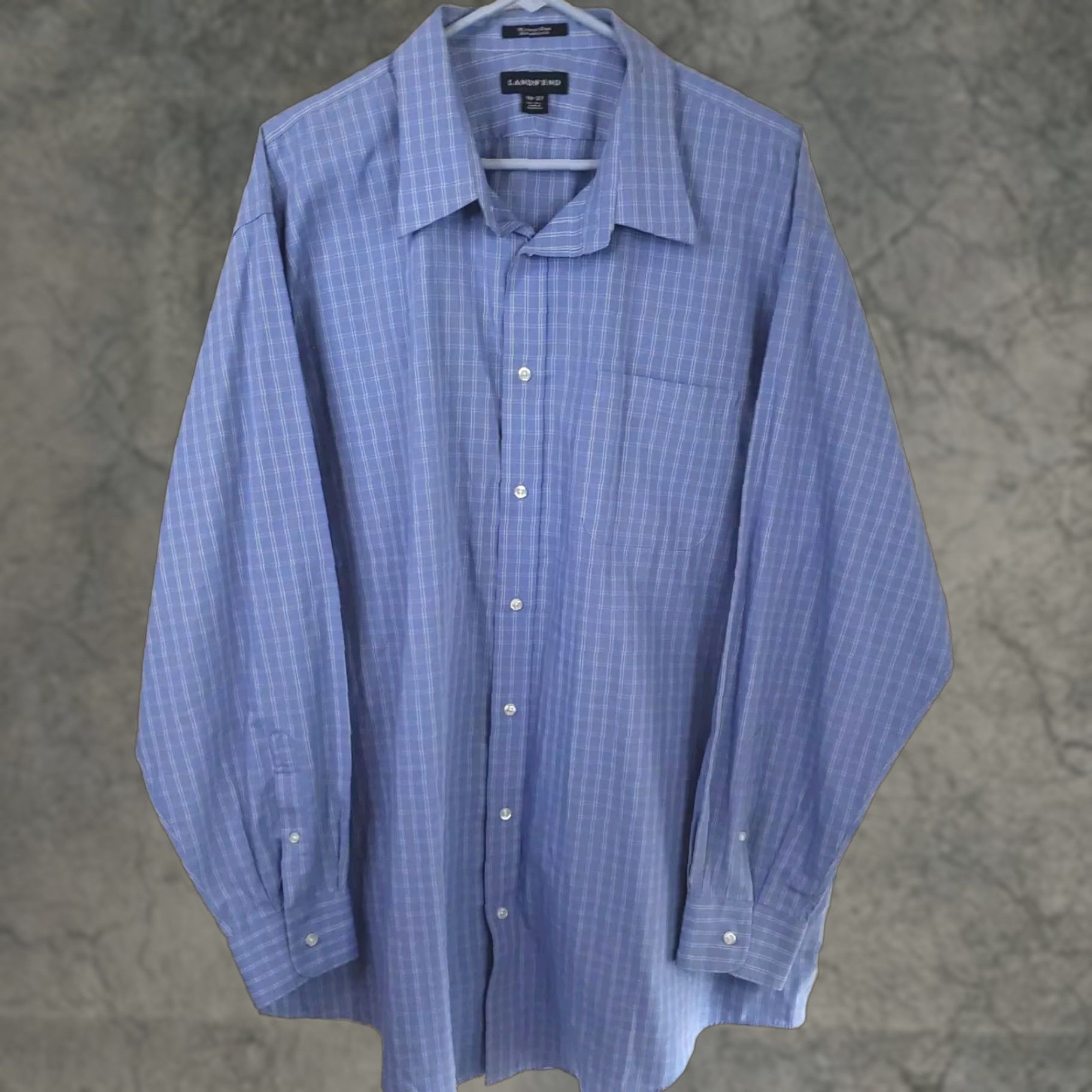 Lands' End Lands' End Men's Big & Tall 19-37 Traditional Fit Blue Check No Iron Twill Shirt Size US XXL / EU 58 / 5 - 1 Thumbnail