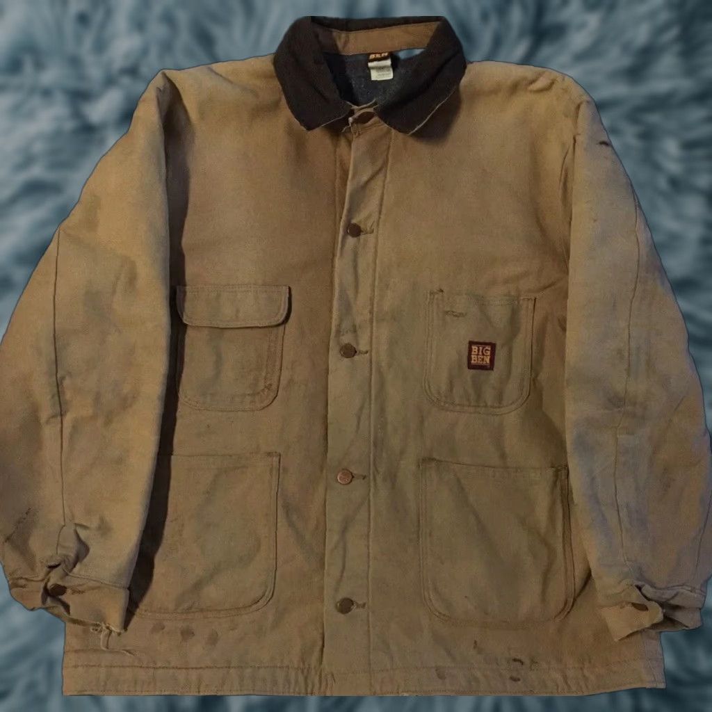 Vintage VINTAGE 90s Big Ben Faded Distress Chore Jacket 46 Work Grunge Biker Trucker 80s Size US S / EU 44-46 / 1 - 1 Thumbnail