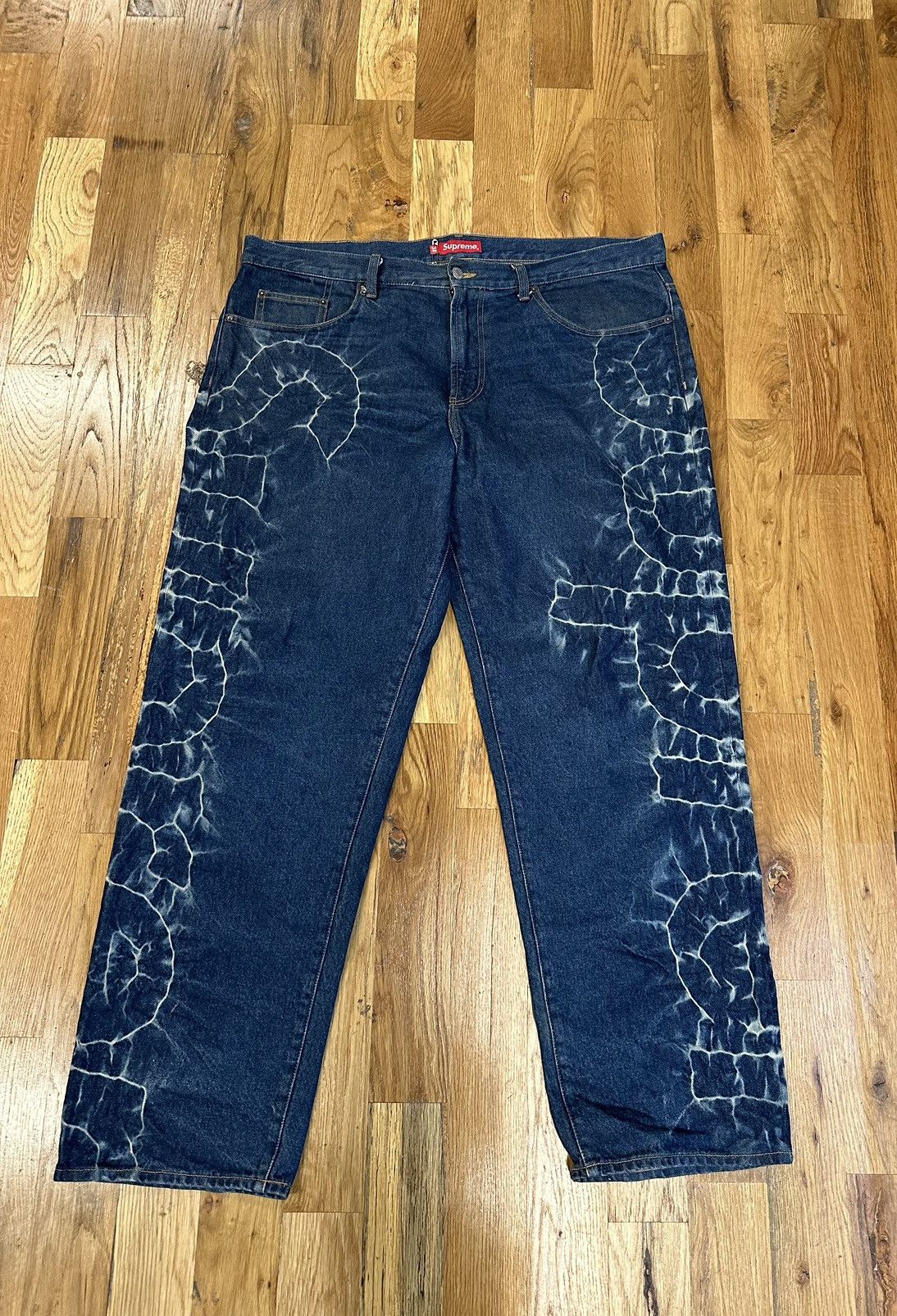 Supreme Supreme Shibori Loose Fit Blue Denim Jeans Size 38 | Grailed