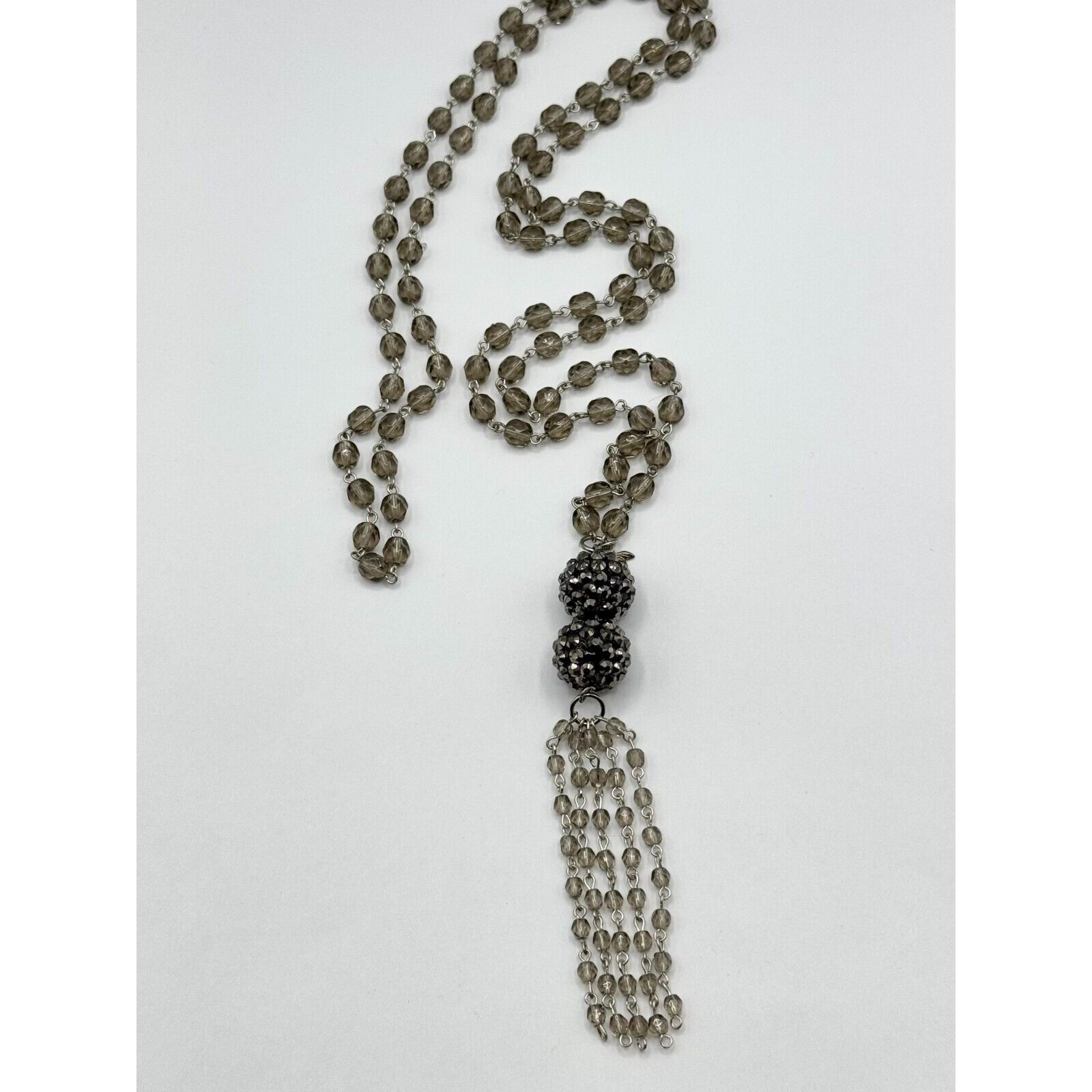 Vintage Vintage grey crystal beaded tassel rhinestone necklace Size ONE SIZE - 3 Thumbnail