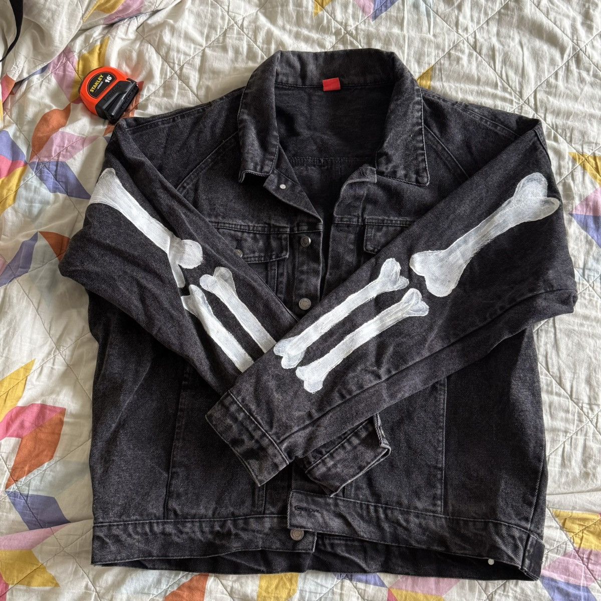 Other Skeleton/Bone Painted Black Denim Jacket Size US L / EU 52-54 / 3 - 2 Thumbnail