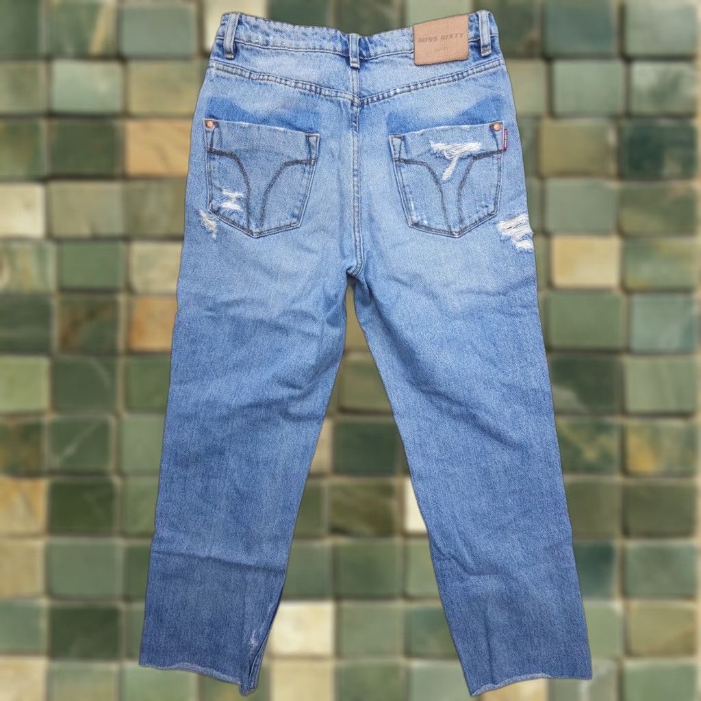 Miss Sixty Y2K Miss Sixty Everyday Jeans Denim Blue Distressed Cropped Slim 29 Women 5-Pocket Straight Rise Mid Inseam 25 Size 29" - 1 Thumbnail