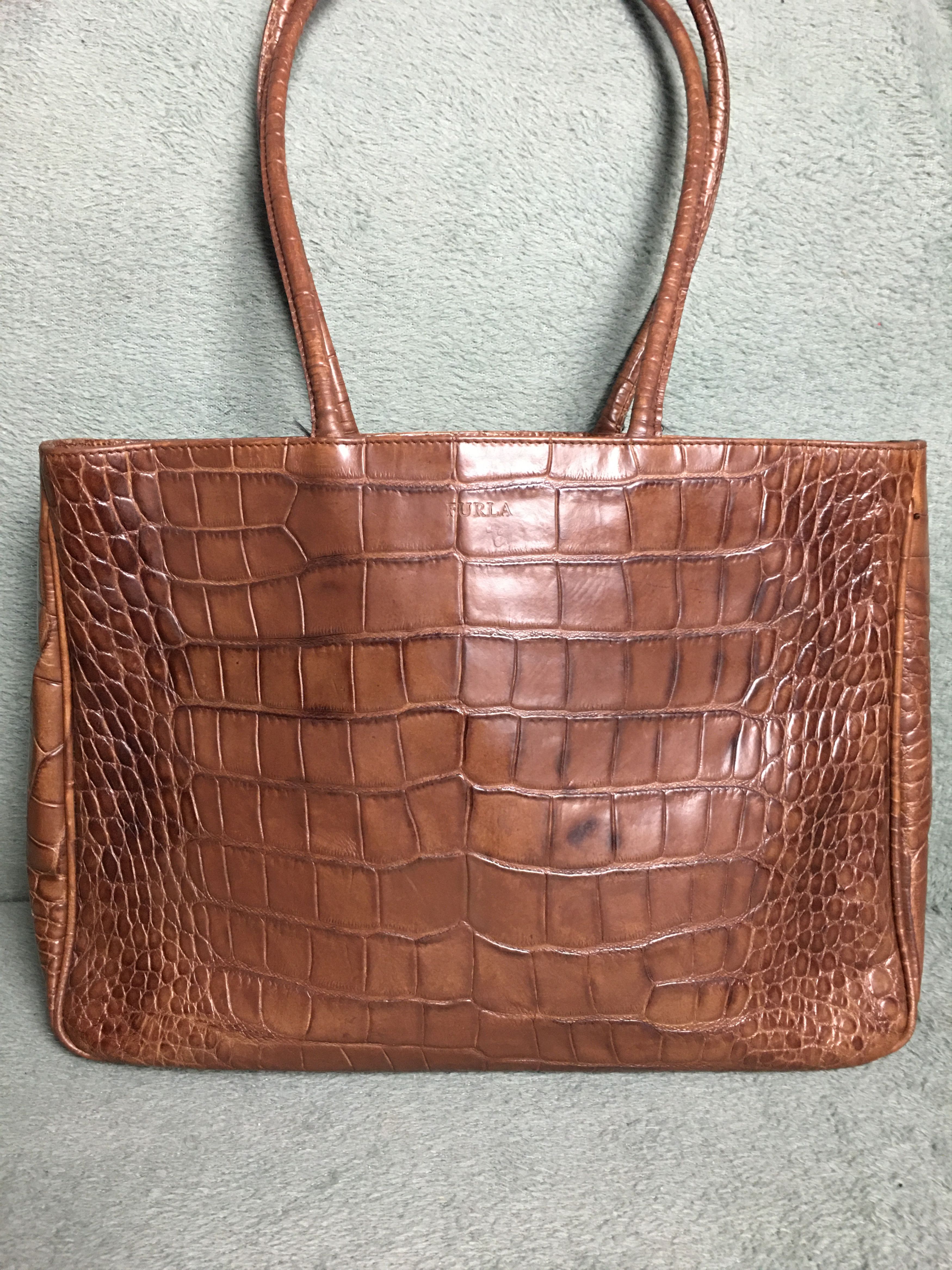Furla Furla Leather Croco Embossed Brown Tote Bag Size ONE SIZE - 2 Thumbnail