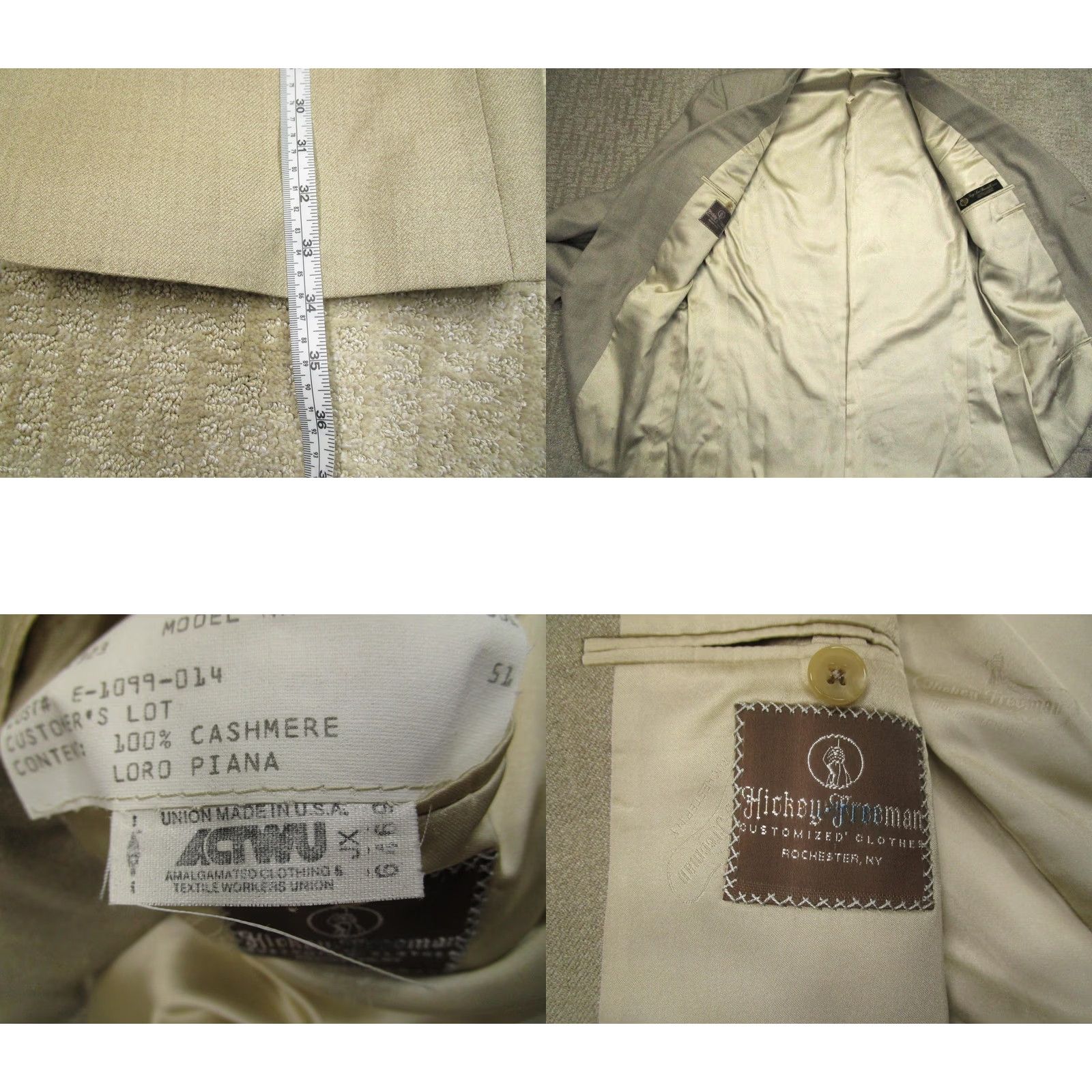 Loro Piana Hickey Freeman Sport Coat Beige Cashmere 2 Piece Blazer Men 43 Long Vintage 100% Loro Piana USA Men Size 46R - 9 Thumbnail