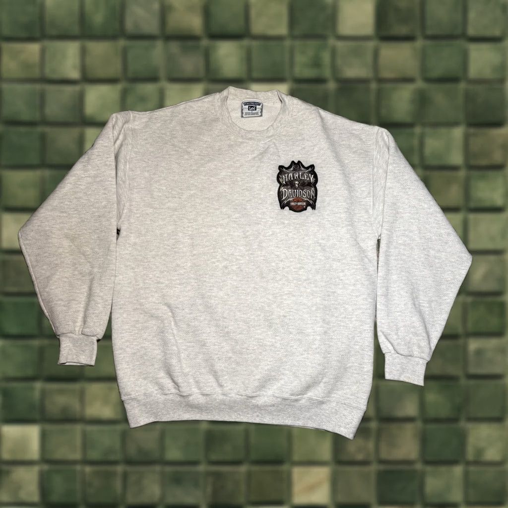 Harley Davidson VINTAGE Harley-Davidson Sweatshirt Crewneck Unisex Adults L Gray Heavyweight 90s Patch Skull Lee Large Size US L / EU 52-54 / 3 - 1 Thumbnail