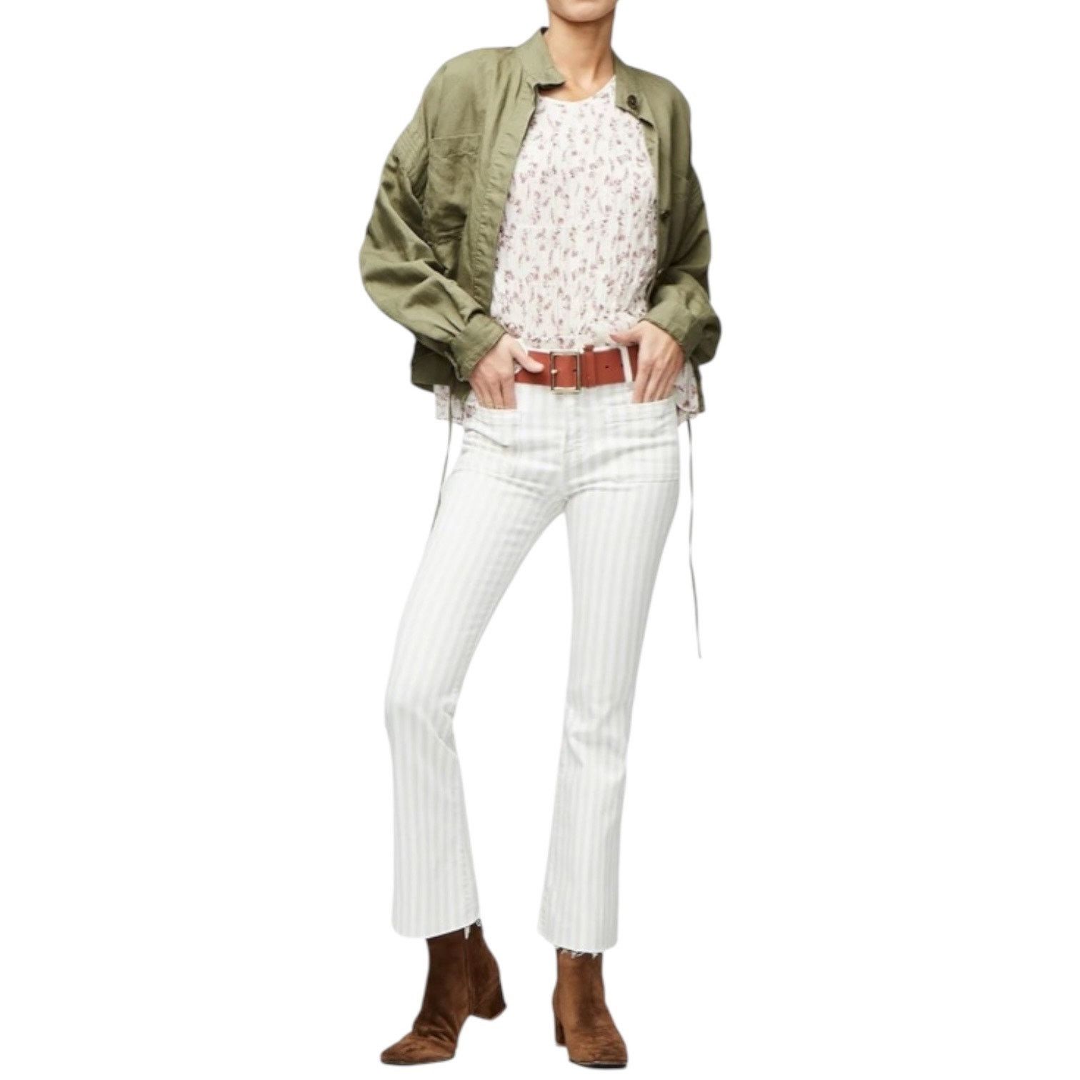 Frame FRAME Striped Le Bardot Crop Flare Raw Edge Denim Pant-sz 33 Size 33" - 1 Thumbnail