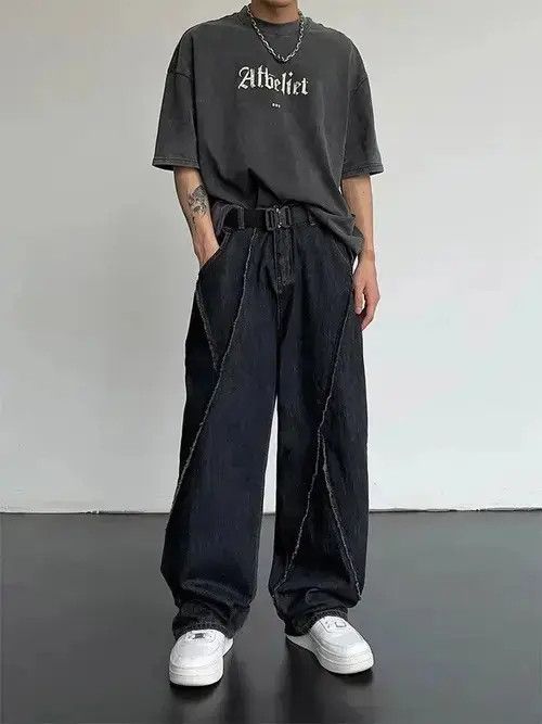 Japanese Brand × Jean Frayed Hip-hop Jeans Torn Patchwork Trousers Loose Casual Size US 34 / EU 50 - 4 Thumbnail