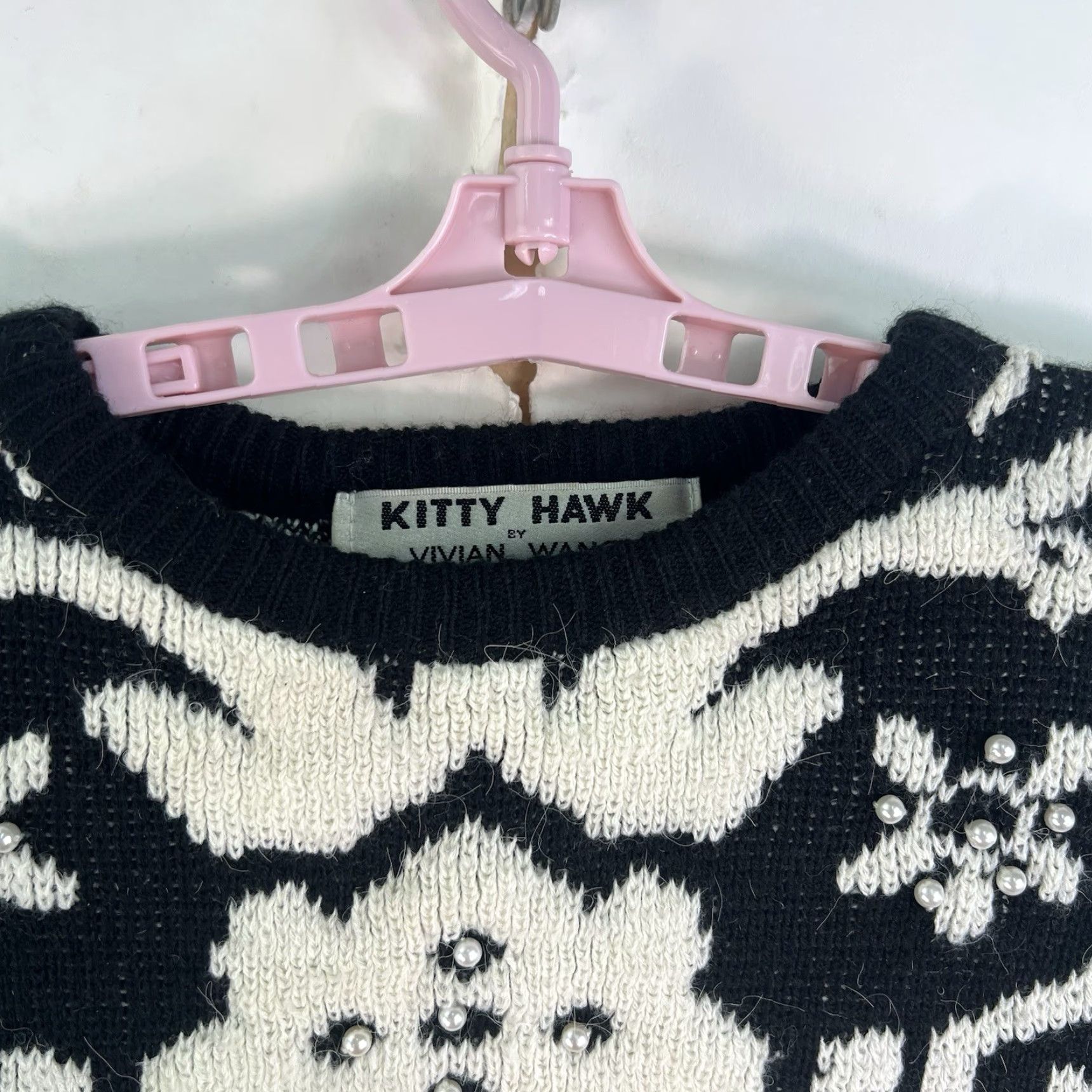 Vintage VINTAGE Vivian Wang Kitty Hawk Sweater Shirt Women M Black White Beaded Geometric 90s Bohemian City Classic Pullover Knit Raglan S/M Size M / US 6-8 / IT 42-44 - 4 Thumbnail