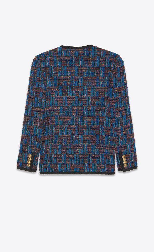 Saint Laurent Paris o1s1wg111224 Blended Tweed Cropped Button Jacket Multicolor Size L / US 10 / IT 46 - 3 Thumbnail