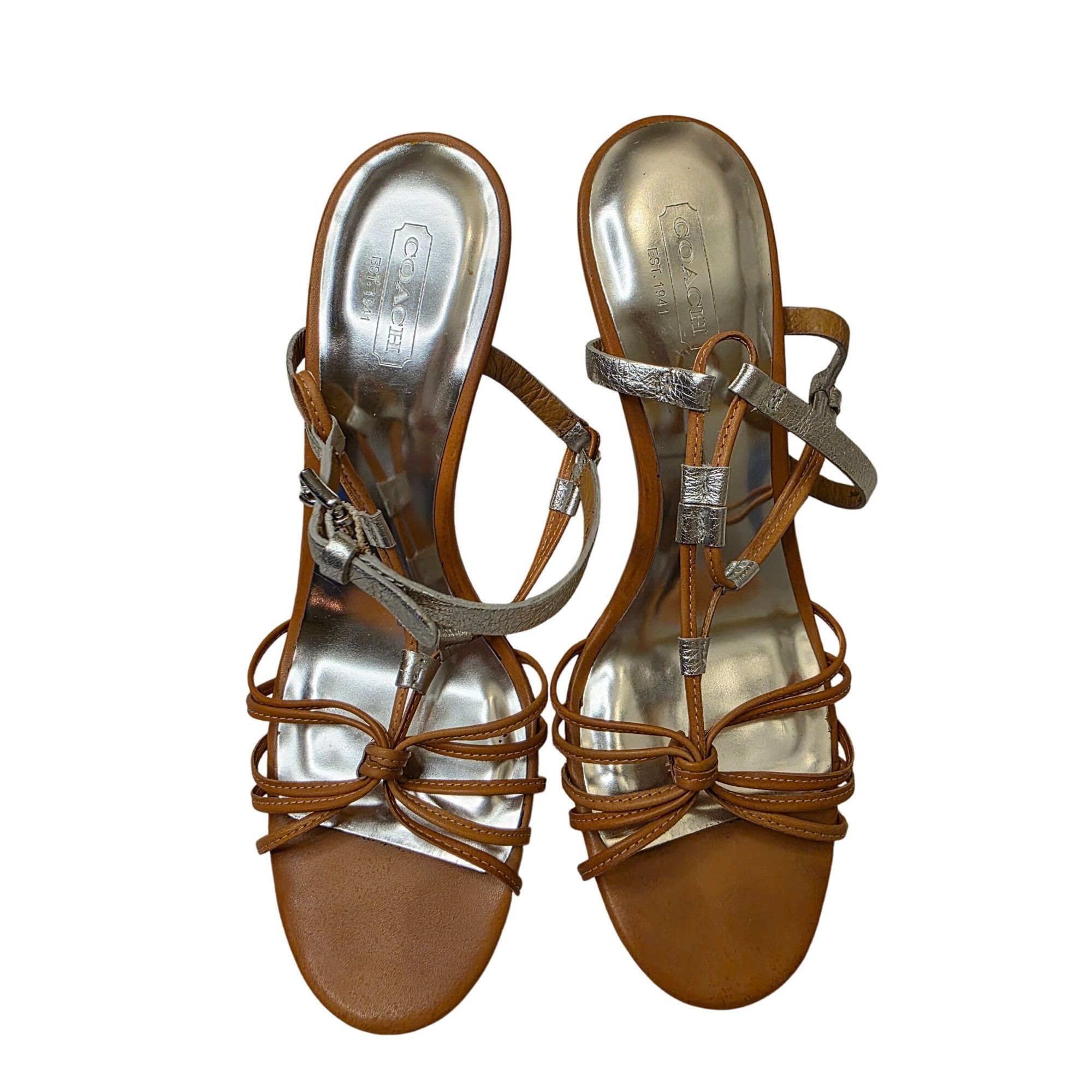 Coach Coach Womens Strappy Silver & Tan Heel Sandals Size 7.5B Coa Size US 7.5 / IT 37.5 - 4 Thumbnail