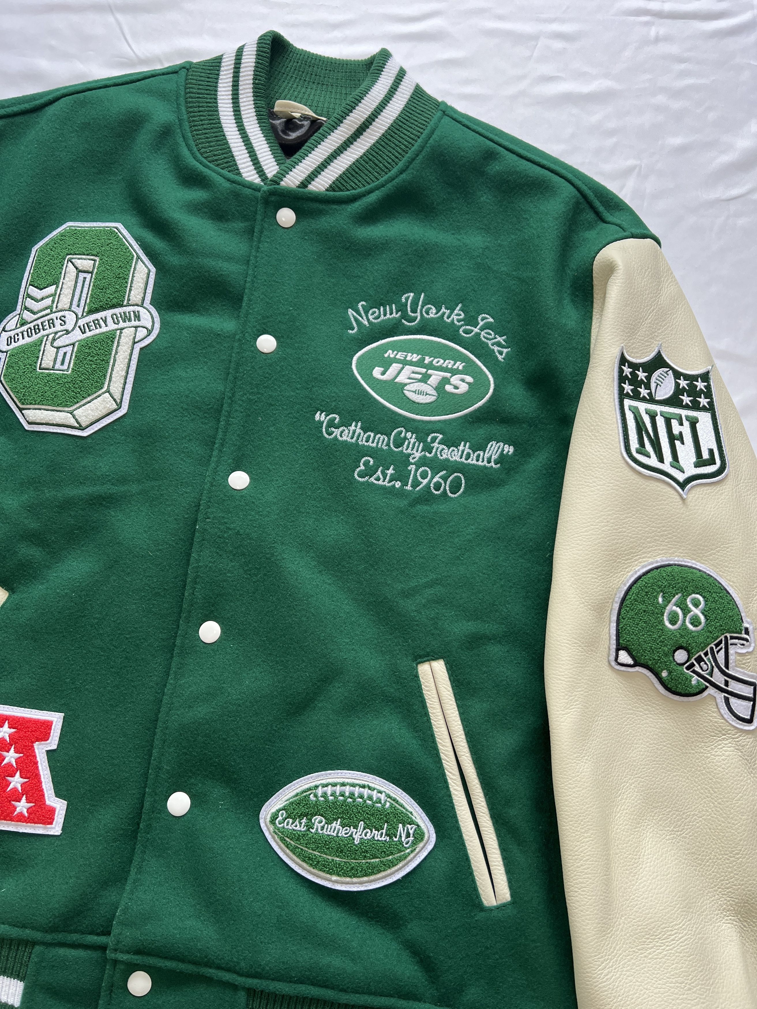 Drake OVO x NFL NEW YORK JETS OG VARSITY JACKET Size US XL / EU 56 / 4 - 4 Thumbnail