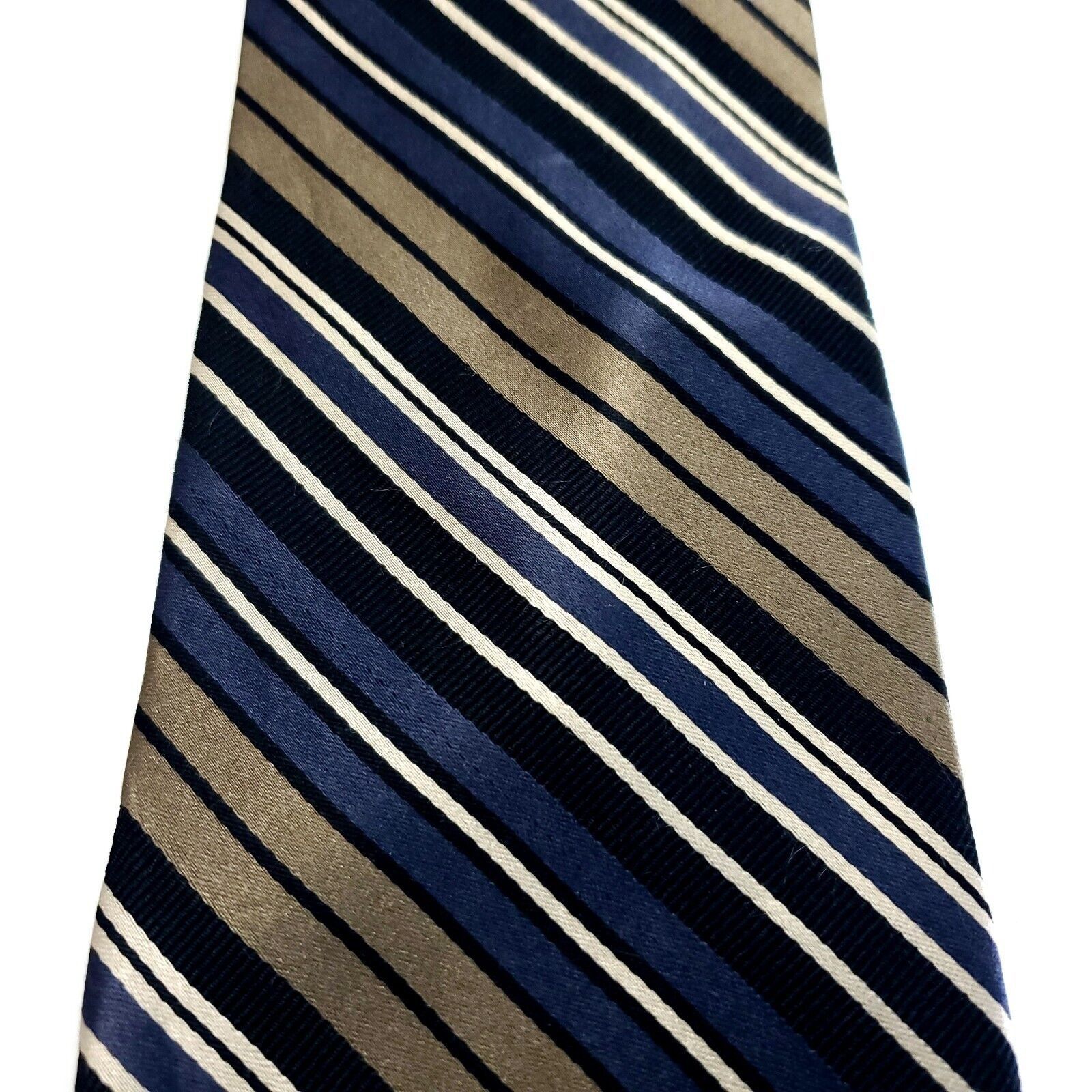 Designer Paul Dione Blue Brown Striped Print Silk Tie Size ONE SIZE - 2 Thumbnail