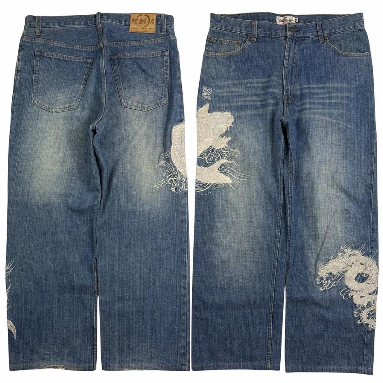 Karakuri Tamashii Karakuri Tamashii Embroidered Koi Japanese Jeans - Waist 35 Size US 35 - 1 Thumbnail