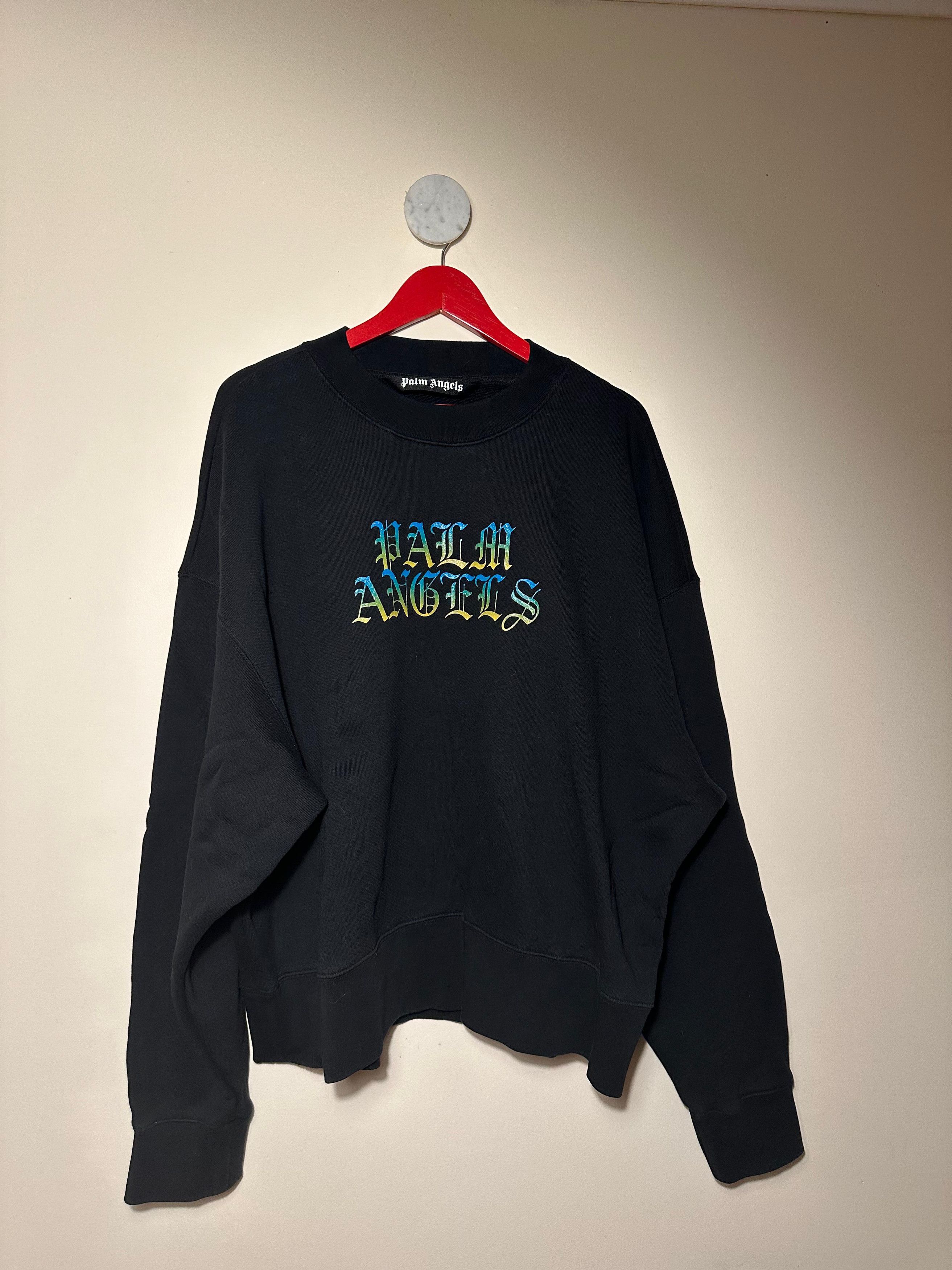 image of Palm Angels Black Sweatshirt With Glitter Logo, Men's (Size Large)