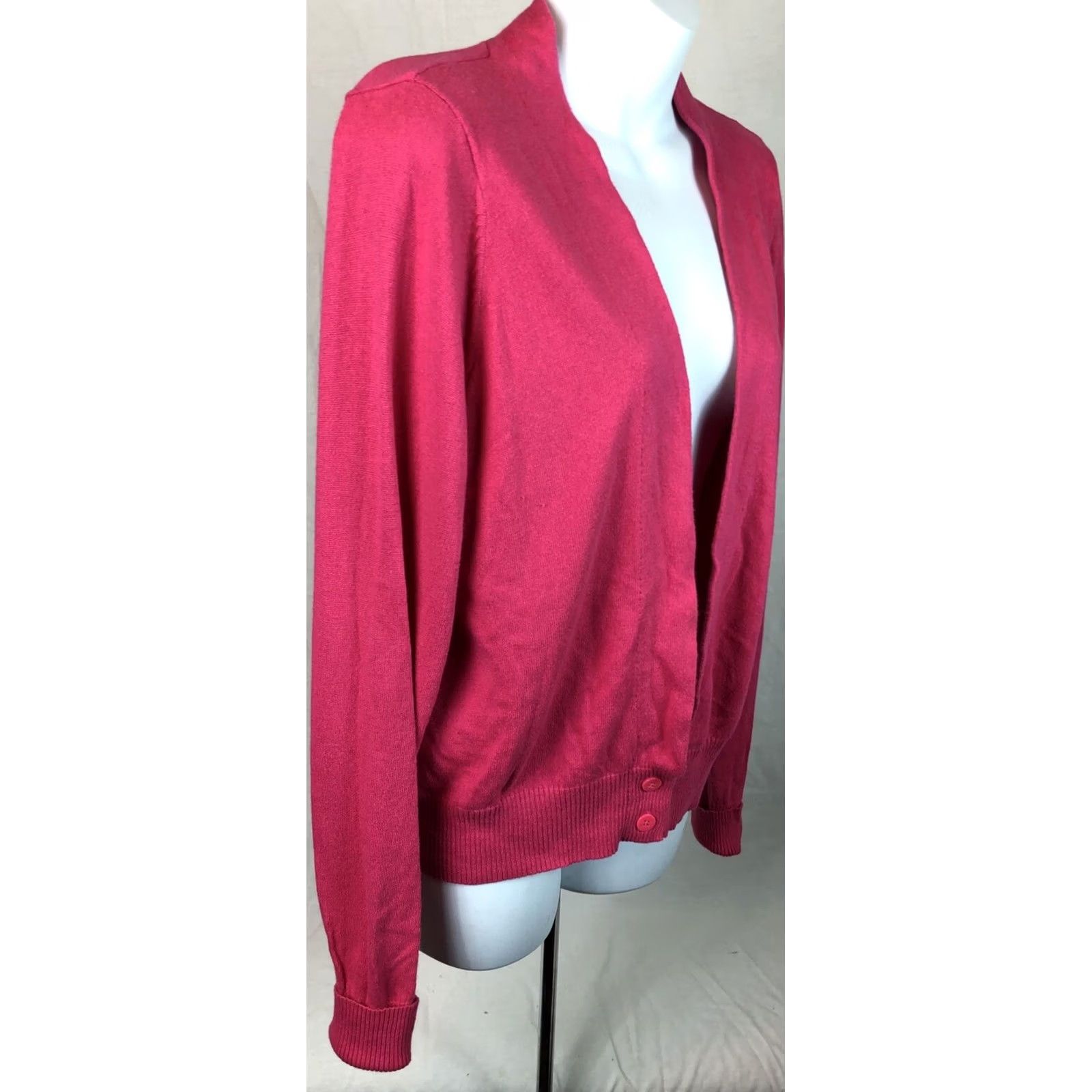 Pinko VINTAGE Worthington Knit Cardigan L Hot Pink Button Open Front LongSleeve Y2K 90s Womens Size L / US 10 / IT 46 - 3 Thumbnail