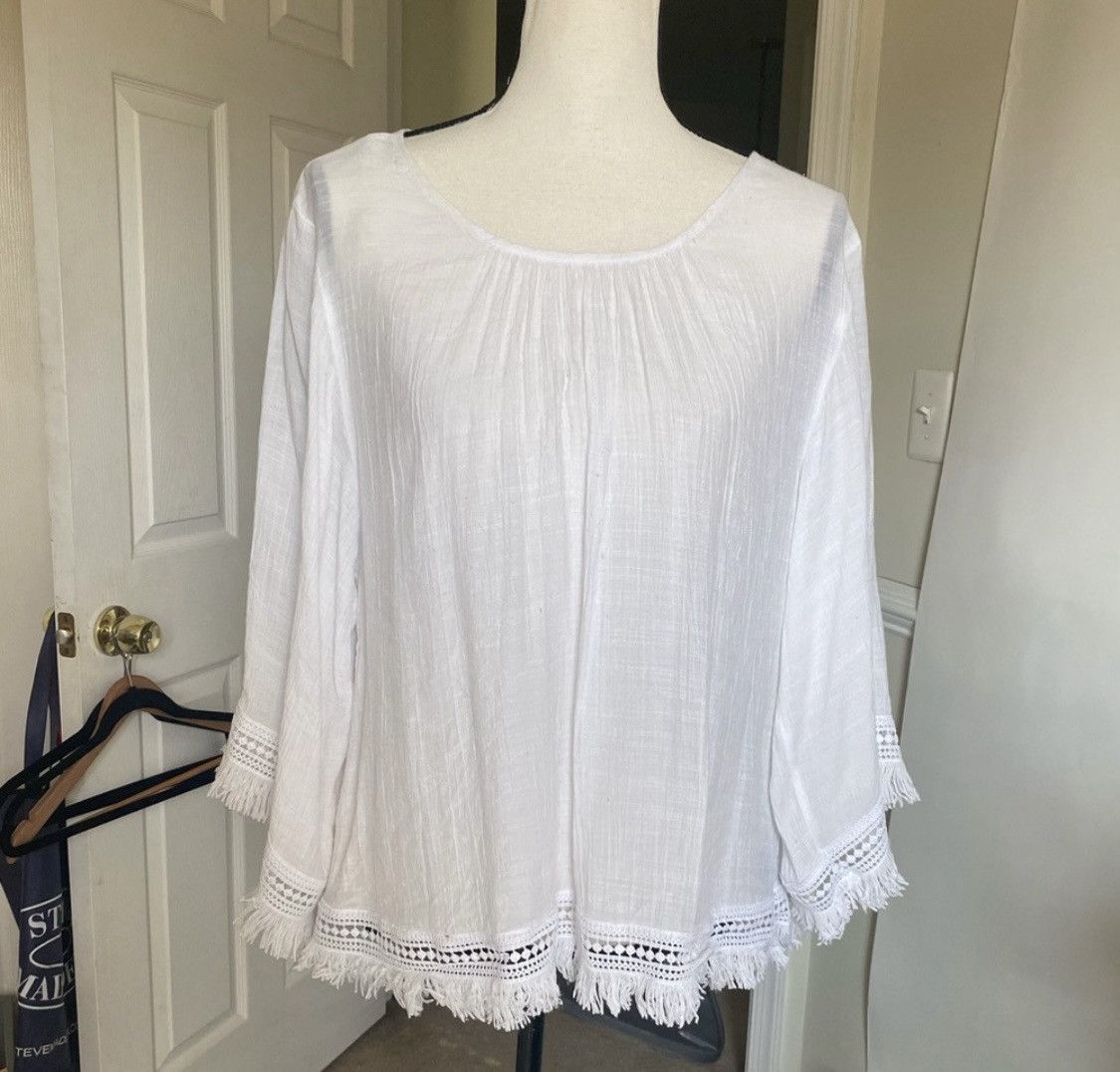 Other UNIQUE SPECTRUM WHITE BOHO EYELET FRINGED TOP SHIRT Size L / US 10 / IT 46 - 6 Thumbnail