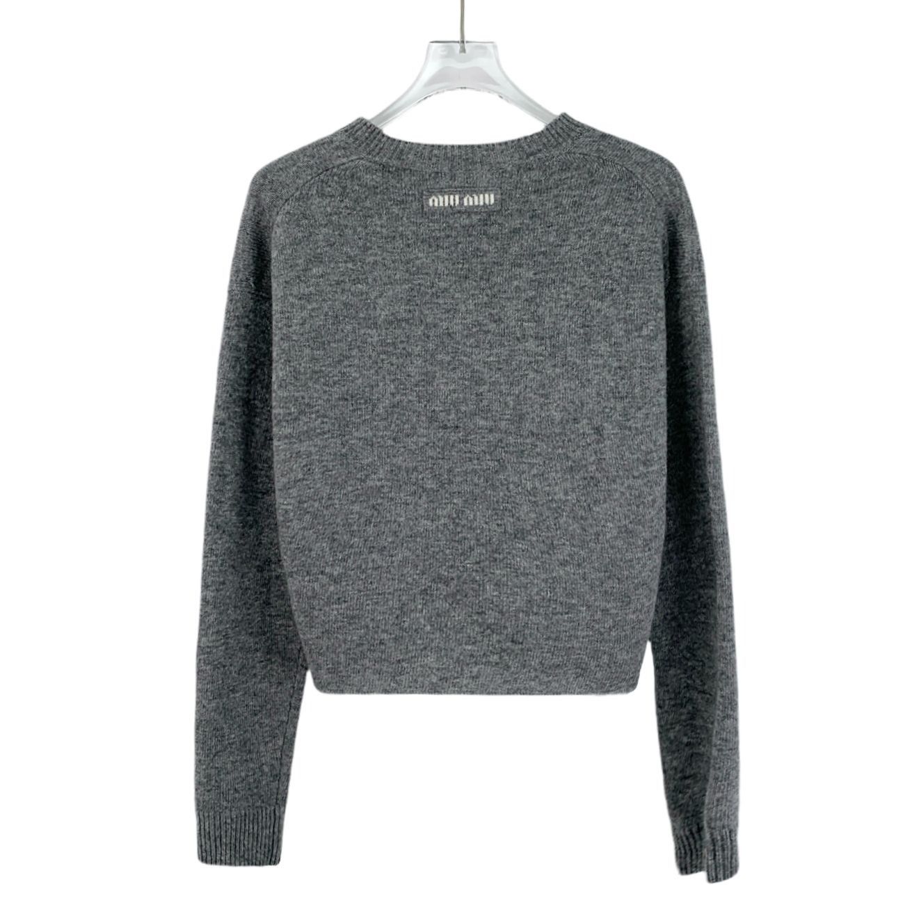 Miu Miu Miu Miu 2023 Dark Gray V-Neck Long-Sleeve Knit Sweater Size Size S / US 4 / IT 40 - 8 Thumbnail