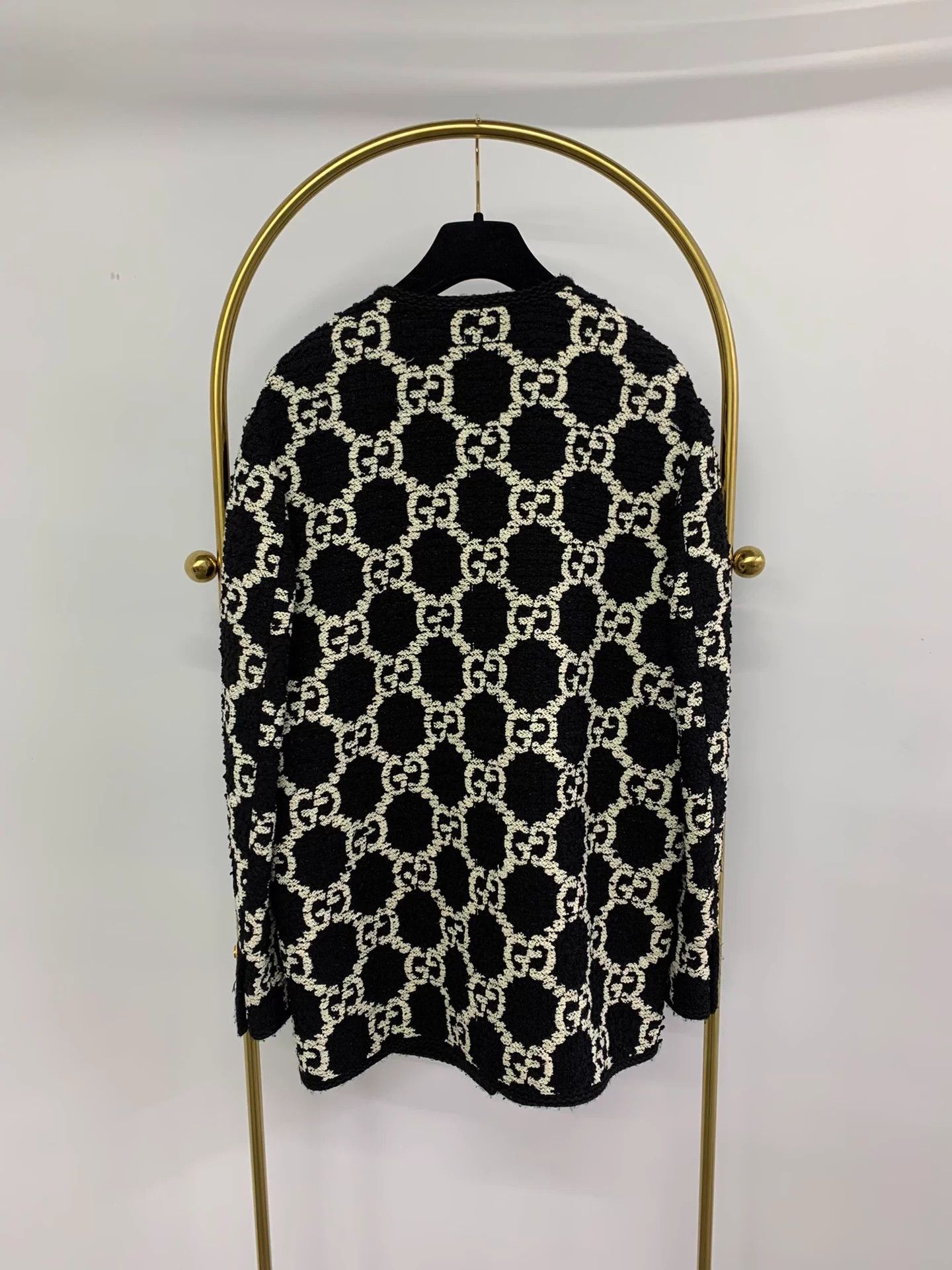 Gucci Gucci black white full logo tweed overcoat 38 new Size S / US 4 / IT 40 - 3 Thumbnail