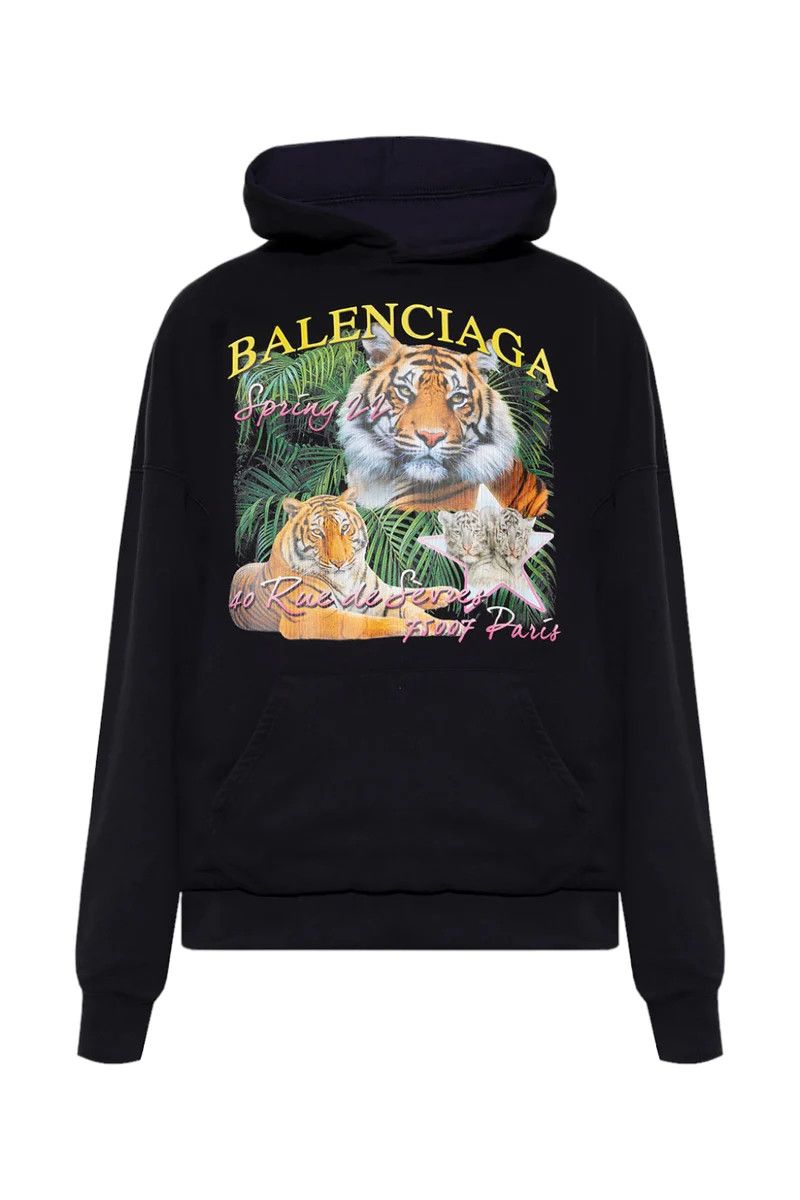 image of Balenciaga Year Of The Tiger Logo Hoodie in Black, Men's (Size Medium)