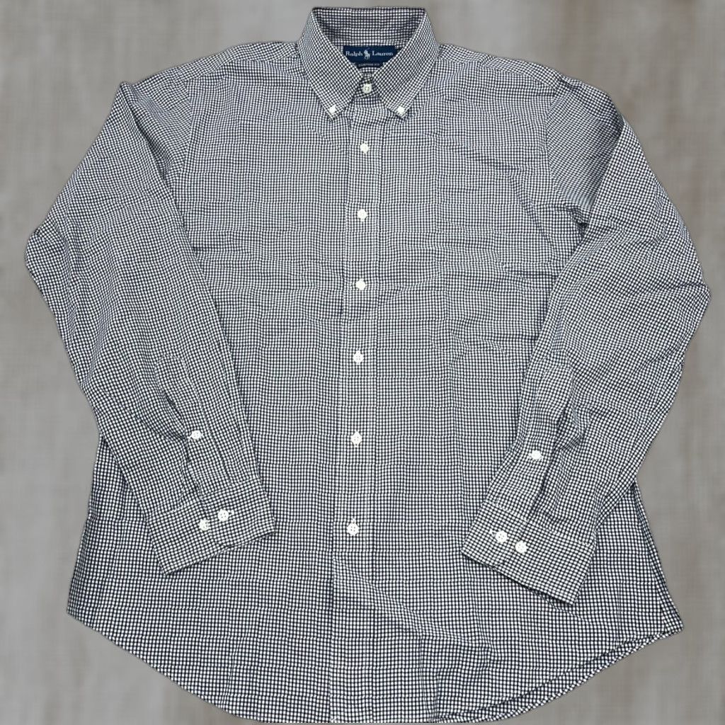 Ralph Lauren Ralph Lauren Shirt Men 16 34 Black White Button Up Dress Check Poplin Custom Fit Size 42R - 1 Thumbnail