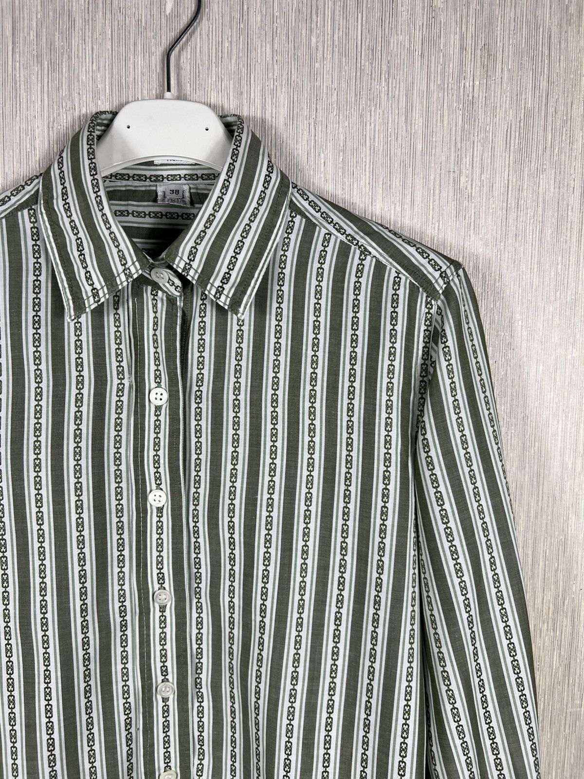 Celine Vintage Celine striped chain logo button up shirt luxury Size S / US 4 / IT 40 - 3 Thumbnail